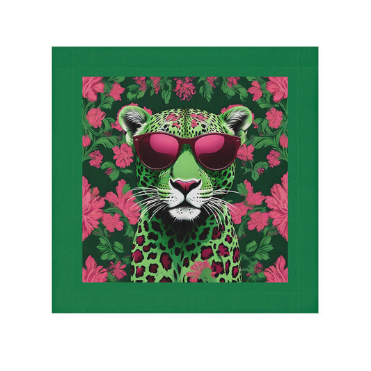 Face Towel - Elegant Vintage Gold Pattern for Home & Spa - Lime Green & Burgundy Leopard In Sunglasses Design - Perfect for Kids