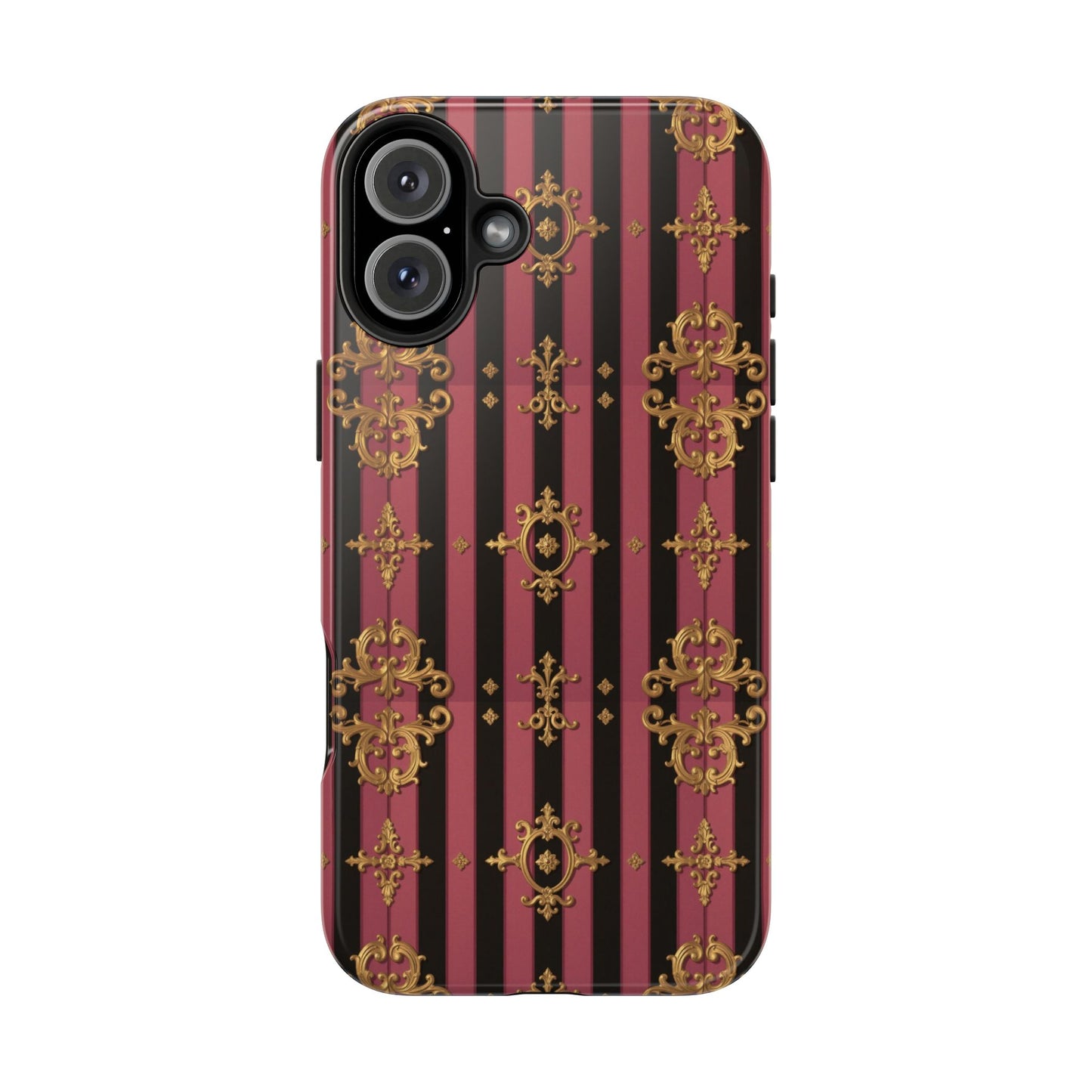Elegant Black & Mauve Striped Gold Baroque Phone Case, Tough Phone Cases, Stylish Protective Cover, Unique Gift, Luxe Phone Accessories
