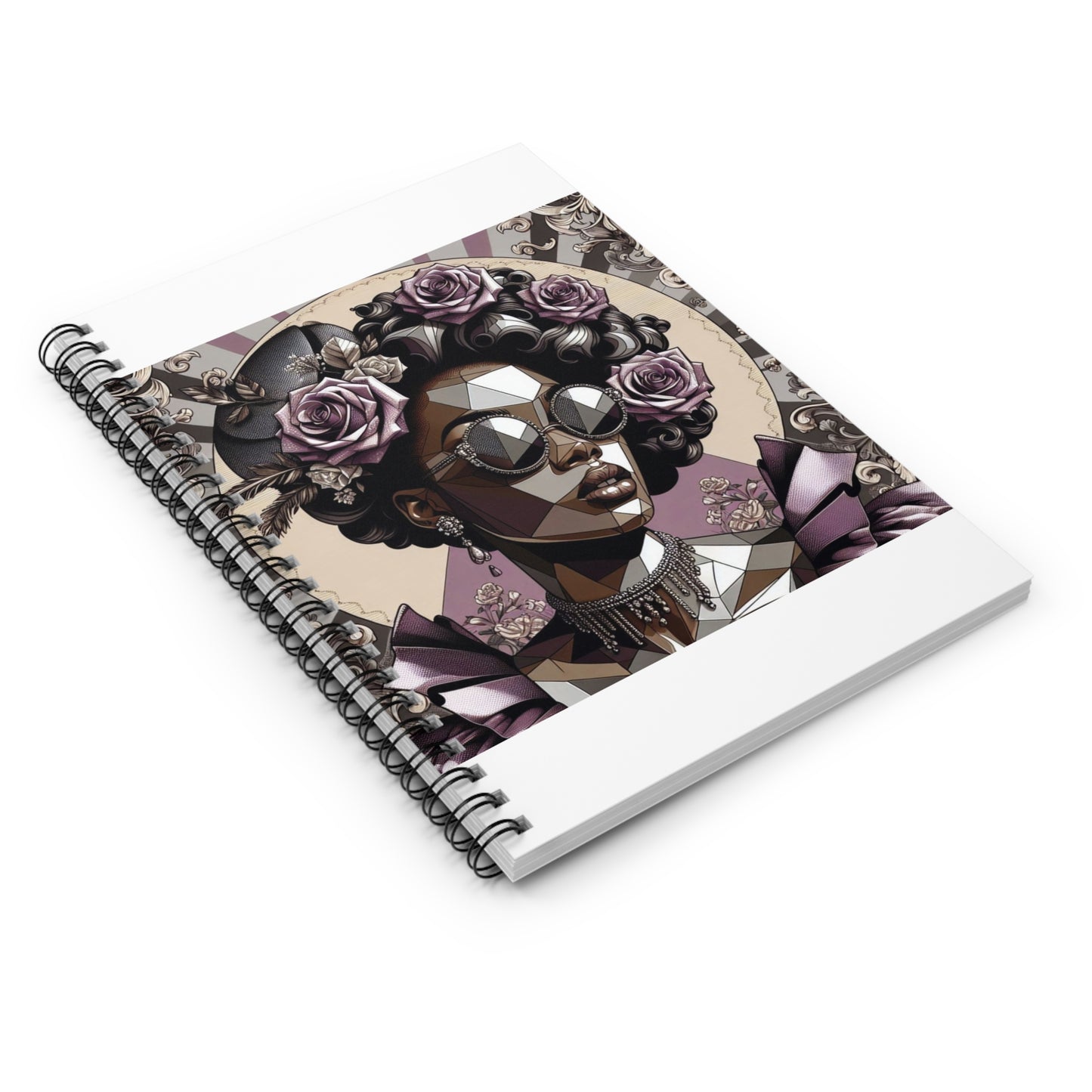 Stylish Spiral Notebook - Ruled Line, Floral Art Journal, Feminine Gift, Creative Writing, Vintage Aesthetic - Lilac Baroque Lady