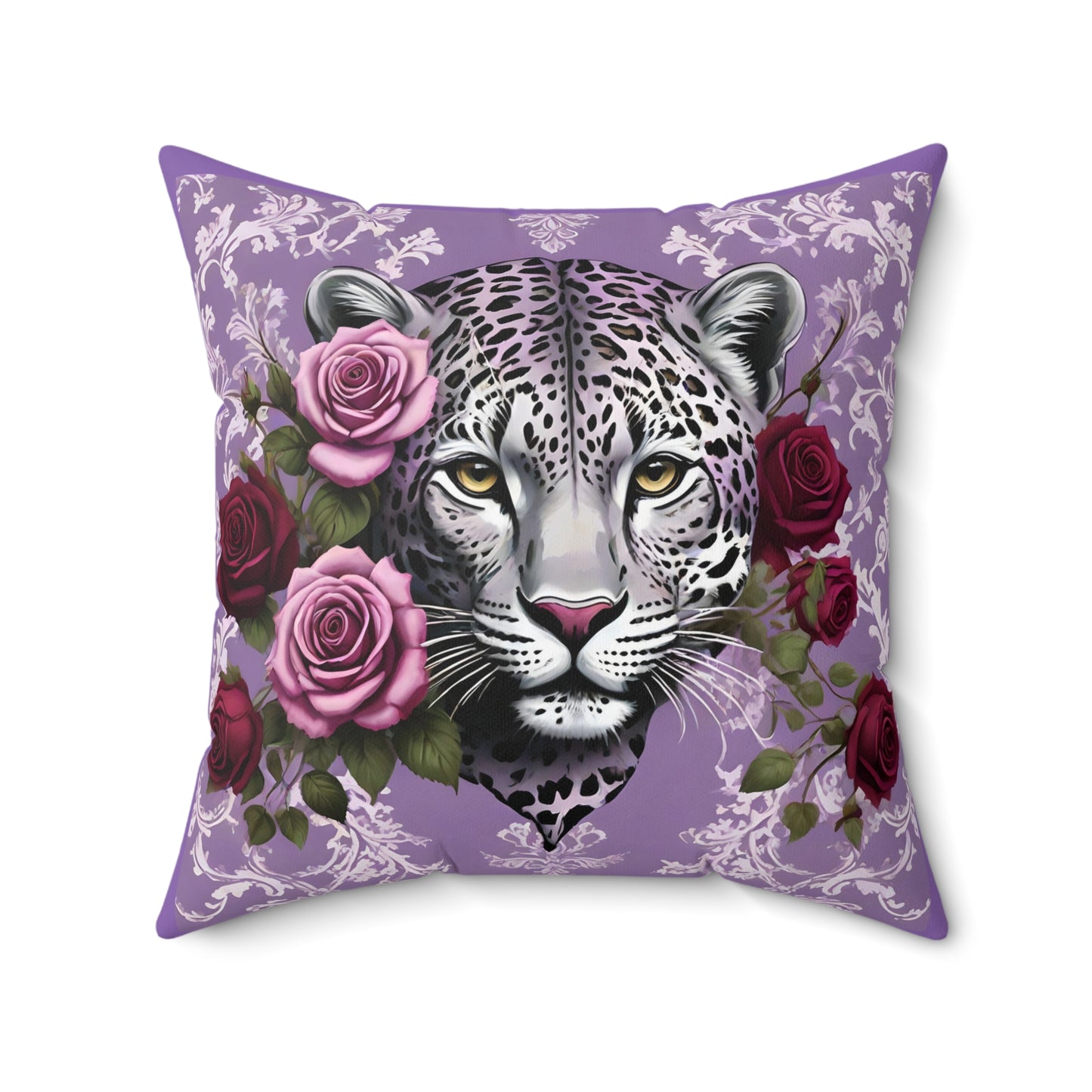 Elegant Leopard Floral Square Pillow – Stylish Home Décor Accent - Lilac Leopard