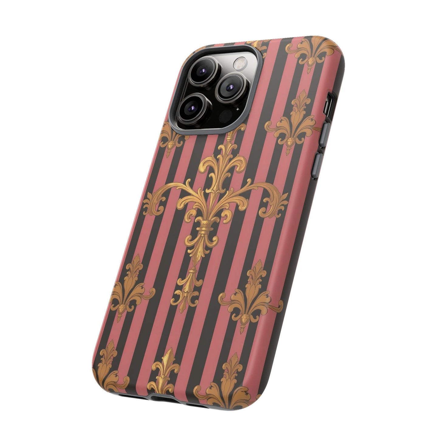 Elegant Floral Motif Phone Case - Tough Cases with Vintage Design - Mauve Striped Gold Damask