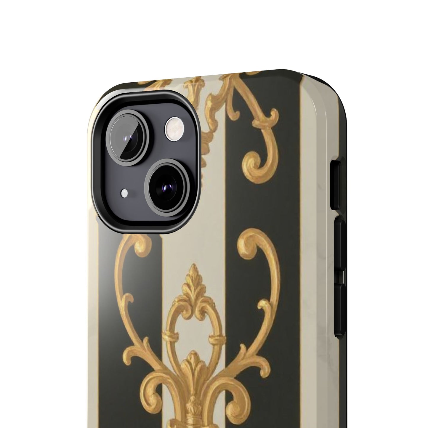 Elegant Black & Alabaster Striped Baroque Tough Phone Cases - Chic Protection, Black Gold Decor, Stylish Accessory, Gift for Her, Trendy Tech