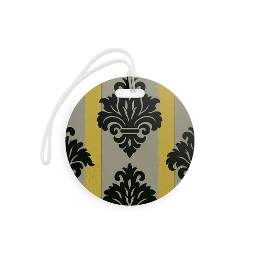 Vintage-Inspired Luggage Tags with Elegant Baroque Design, Travel Accessories for Jetsetters - Silver & Gold Striped Black Baroque