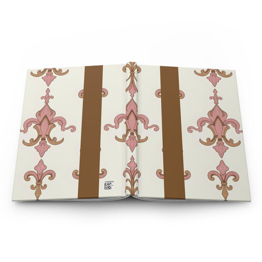 Elegant Floral Hardcover Journal, Vintage Decor Notebook, Gift for Writers, Travel Diary, Personal Planner, Journaling - Brown Striped Pink Arabesque
