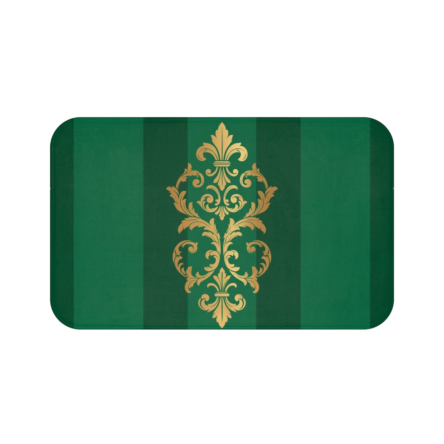 Green Striped Gold Baroque Bath Mat — Luxe Decorative Bathroom Rug