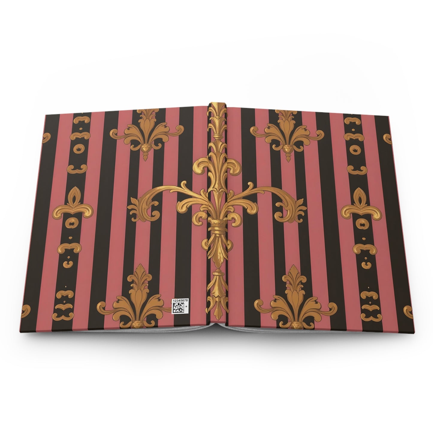 Elegant Floral Motif Hardcover Journal - Stylish Writing Notebook - Mauve Striped Gold Damask