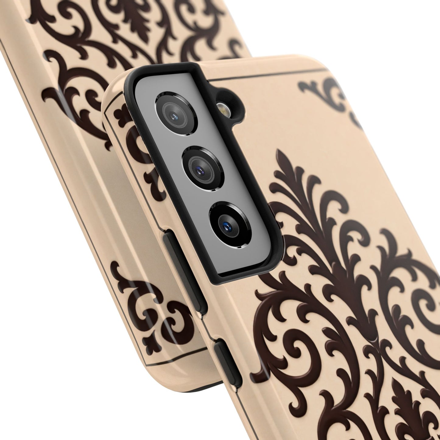 Almond-Beige & Brown Baroque Tough Phone Case — Elegant Beige & Brown Protective Cover