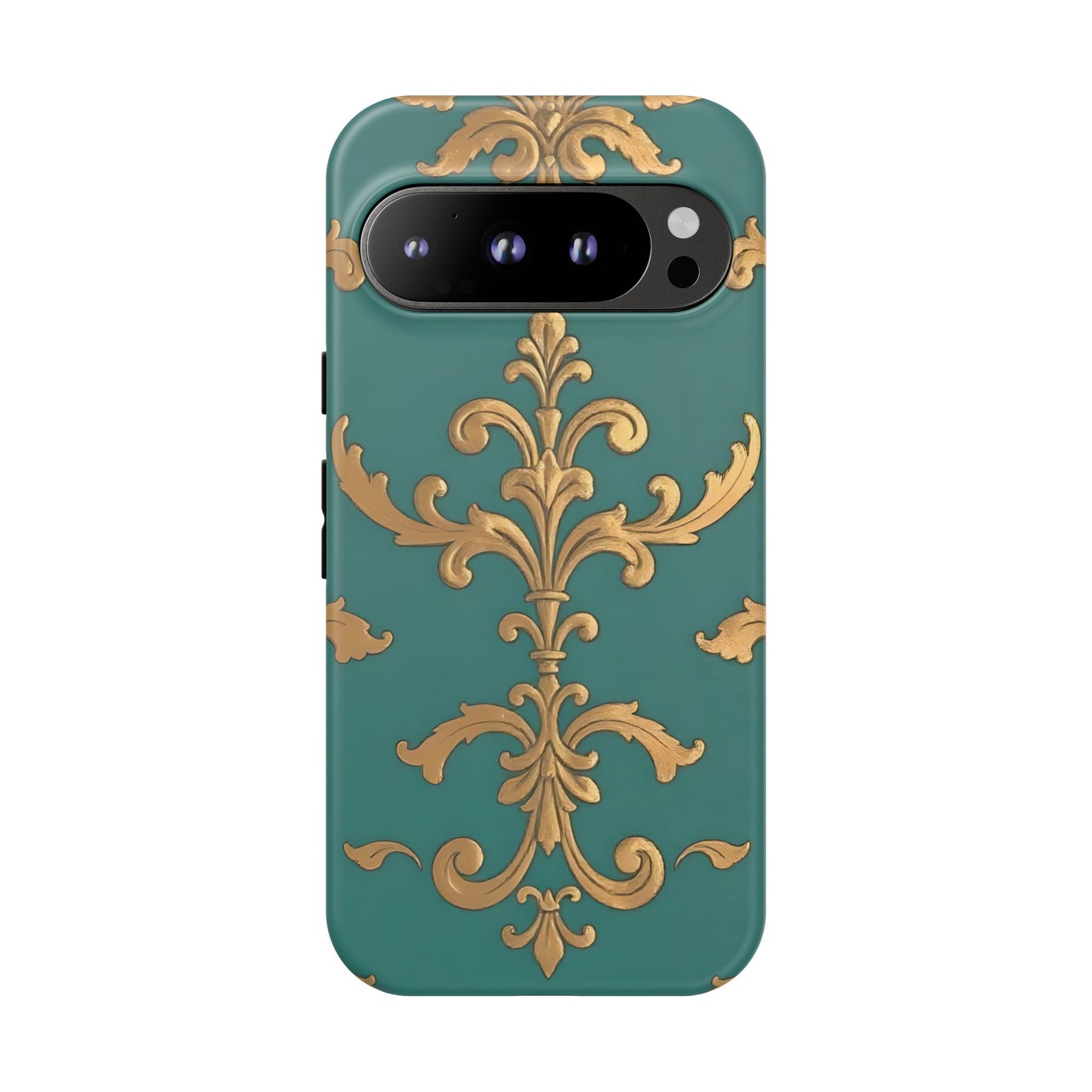 Elegant Floral Motif Phone Case - Tough Cases with Vintage Design - Aqua & Gold Damask