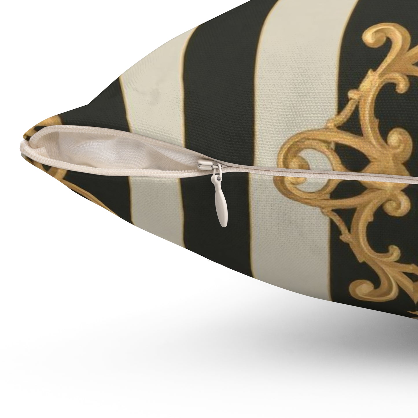Elegant Black & Alabaster Striped Baroque Decorative Pillow, Modern Home Decor, Luxurious Cushion, Gifts for Housewarming, Living Room Accent