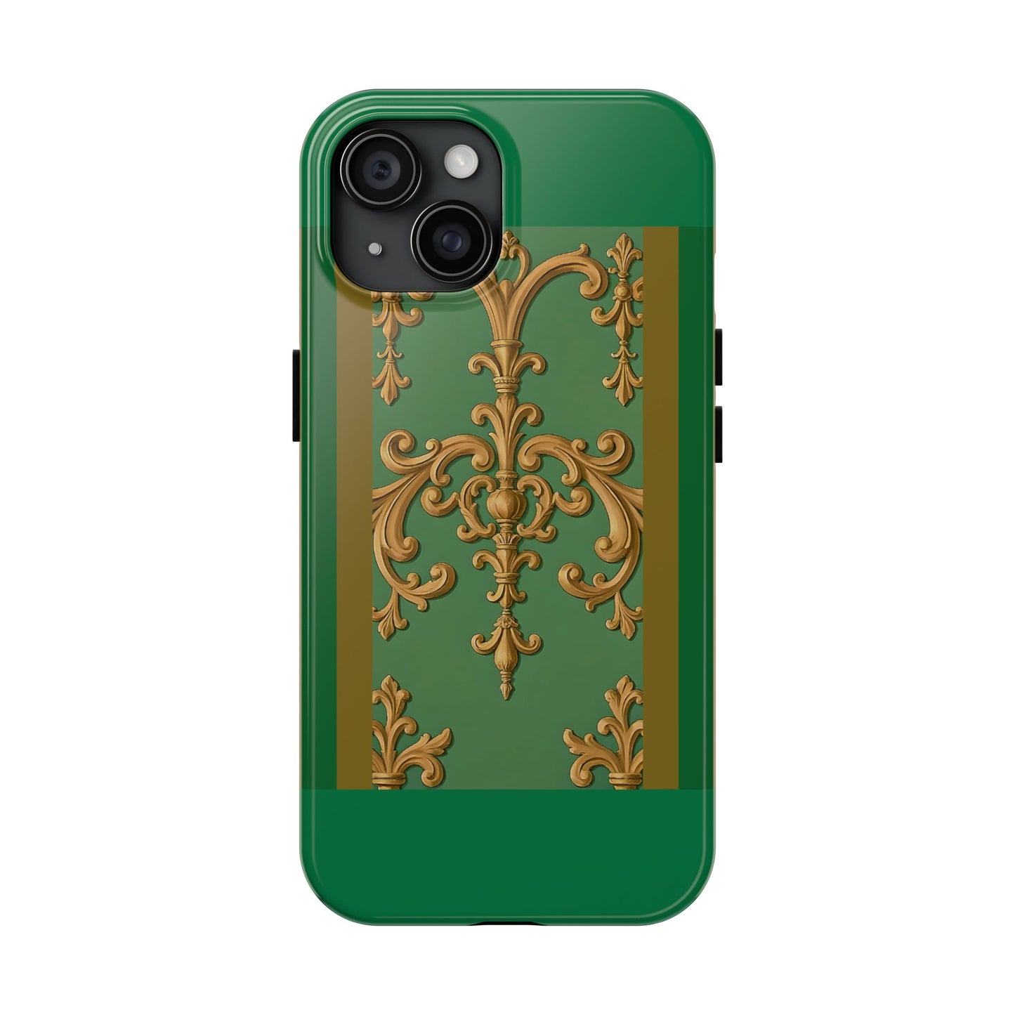 Elegant Floral Tough Phone Case, Durable Phone Cover, Gifts for Her, Stylish Protection, Chic Phone Accessory - Olive Green Striped Rococo
