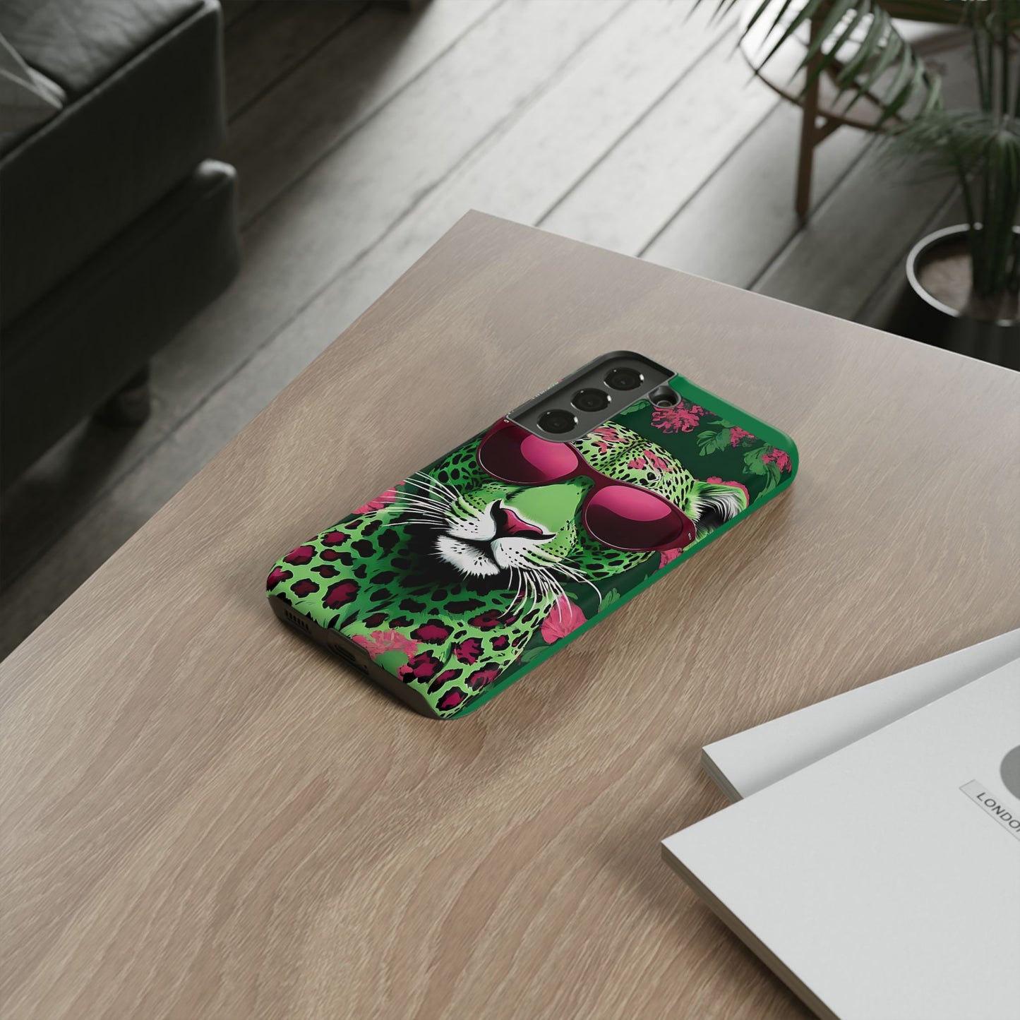 Phone Case - Lime Green & Burgundy Leopard In Sunglasses Design