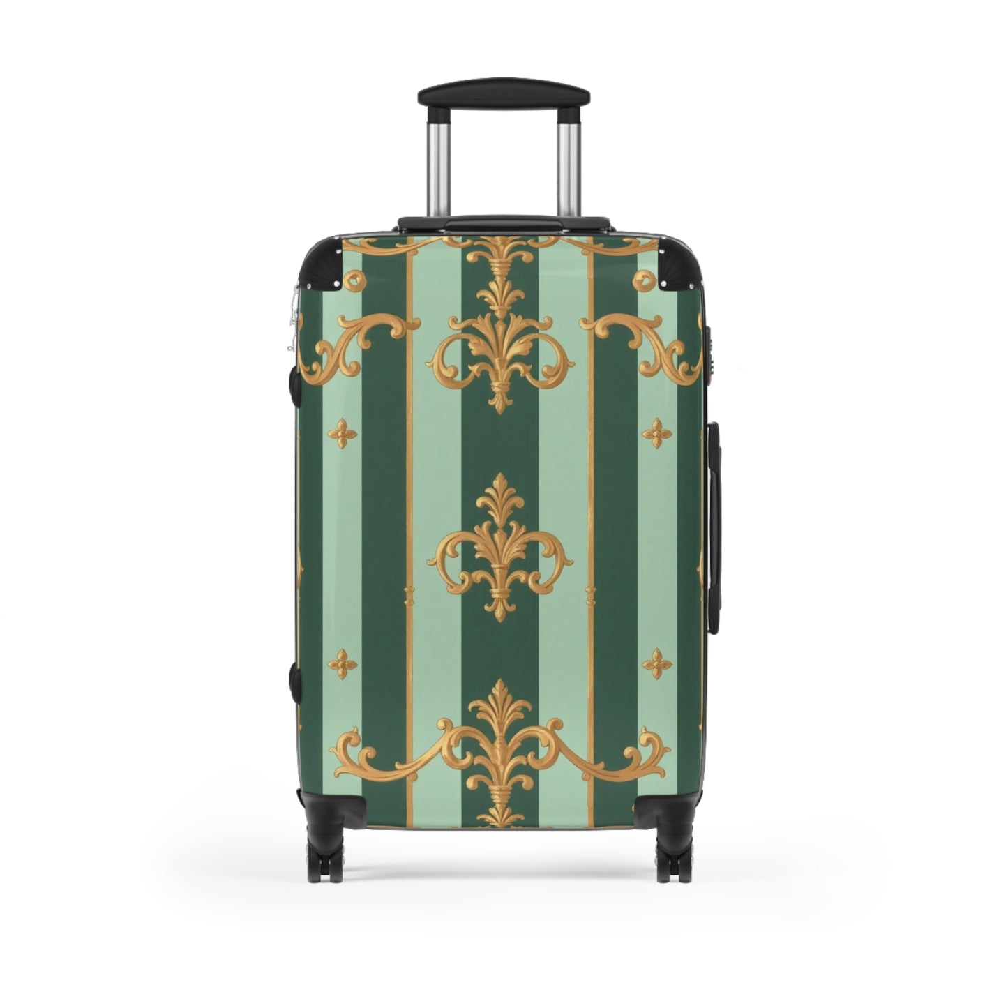 Stylish Travel Suitcase with Elegant Design, Luggage, Vacation Gear, Travel Accessories, Travel Gift - Mint Green & Teal Striped Gold Baroque