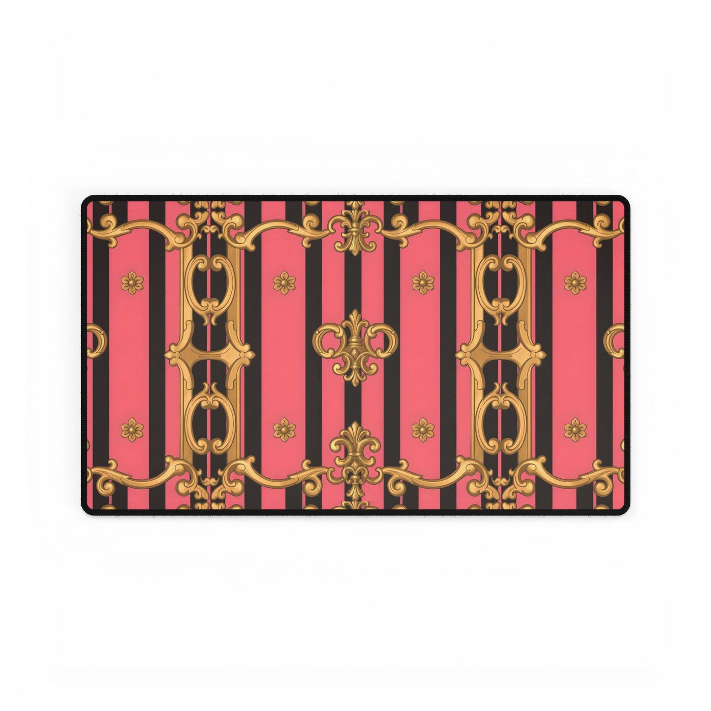 Elegant Pink & Black Desk Mat for Home Office, Stylish Ergonomic Mat, Desk Accessories - Pink & Black Striped Gold Baroque