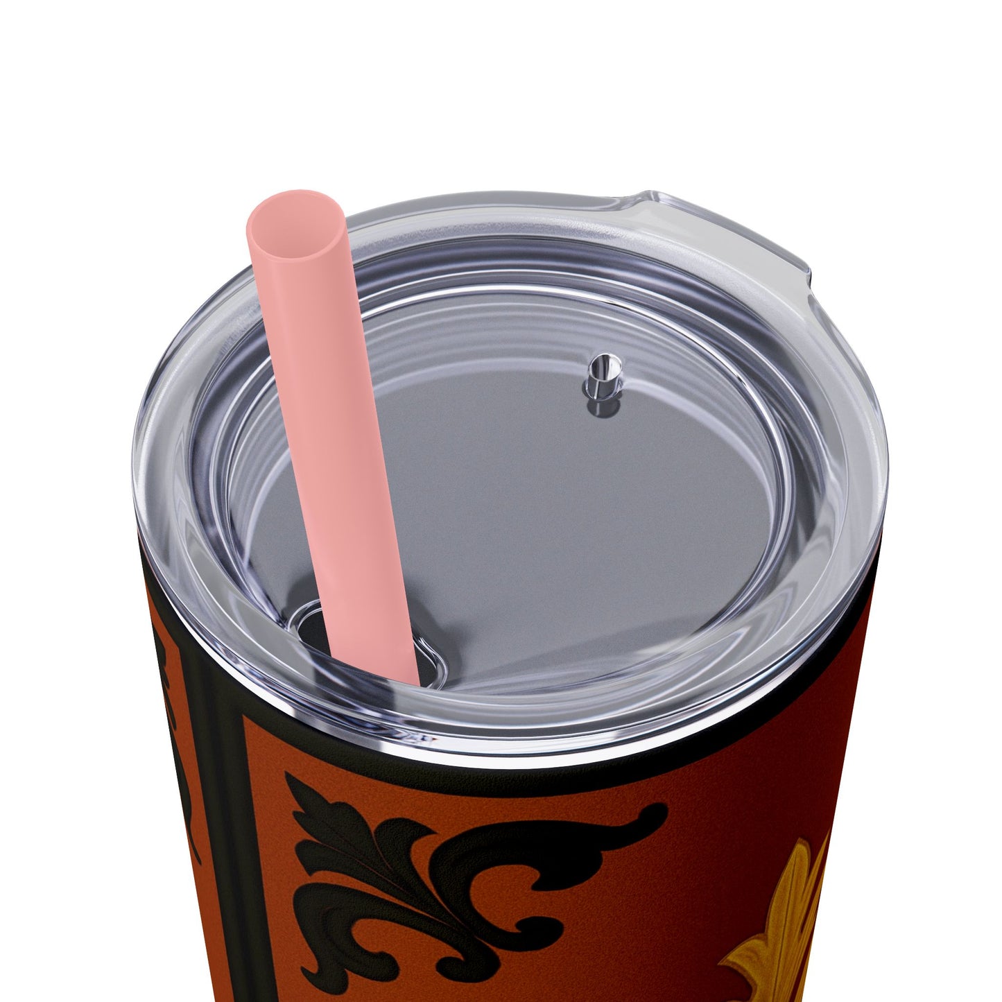 Dusk Terracotta Baroque 20oz Skinny Tumbler with Straw — Vintage Gold Baroque Design