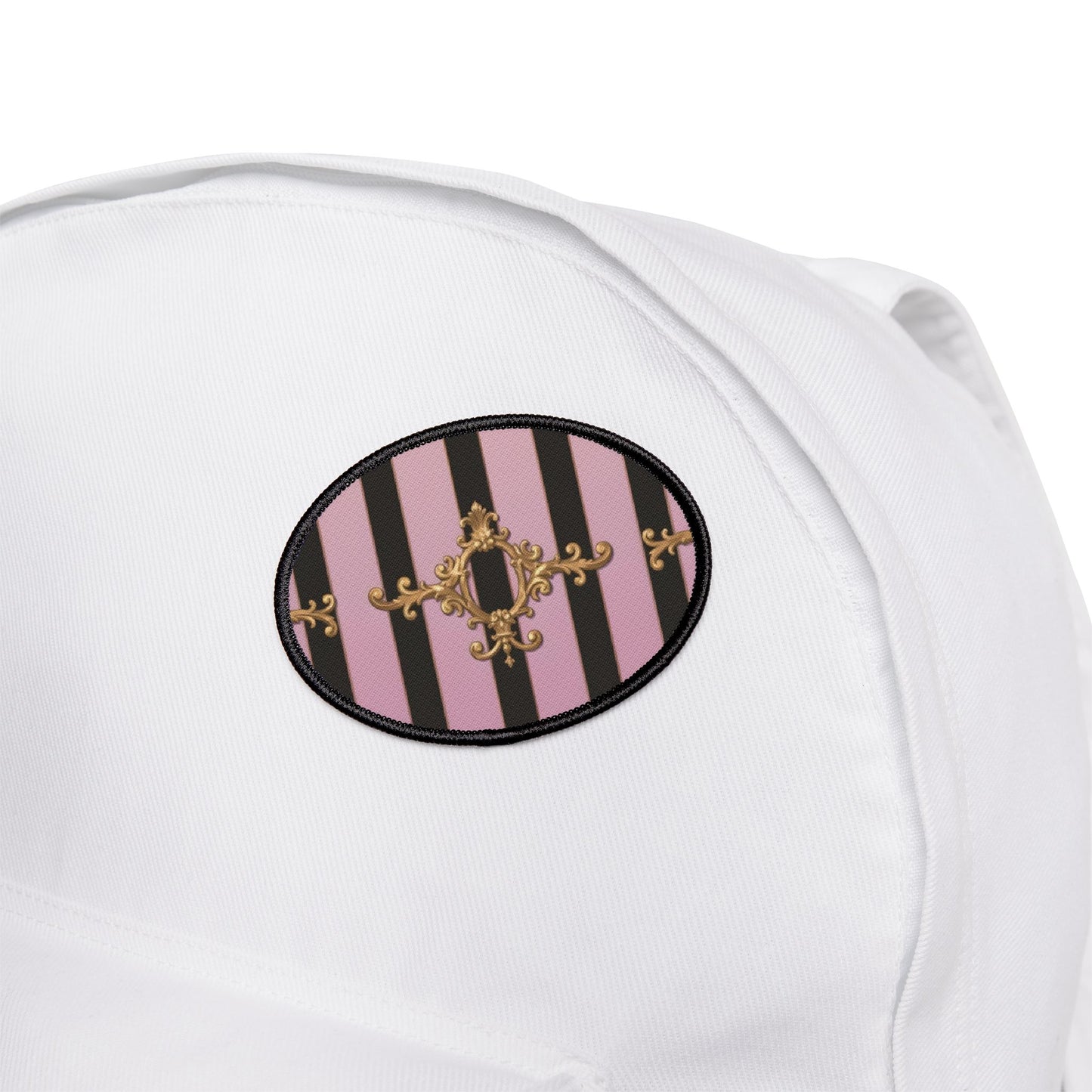 Chic Iron-On Patches for Jackets, Bags, and Crafts - Vintage Striped Design, DIY Fashion Accessories - Matte Lavender & Black Striped Gold Baroque