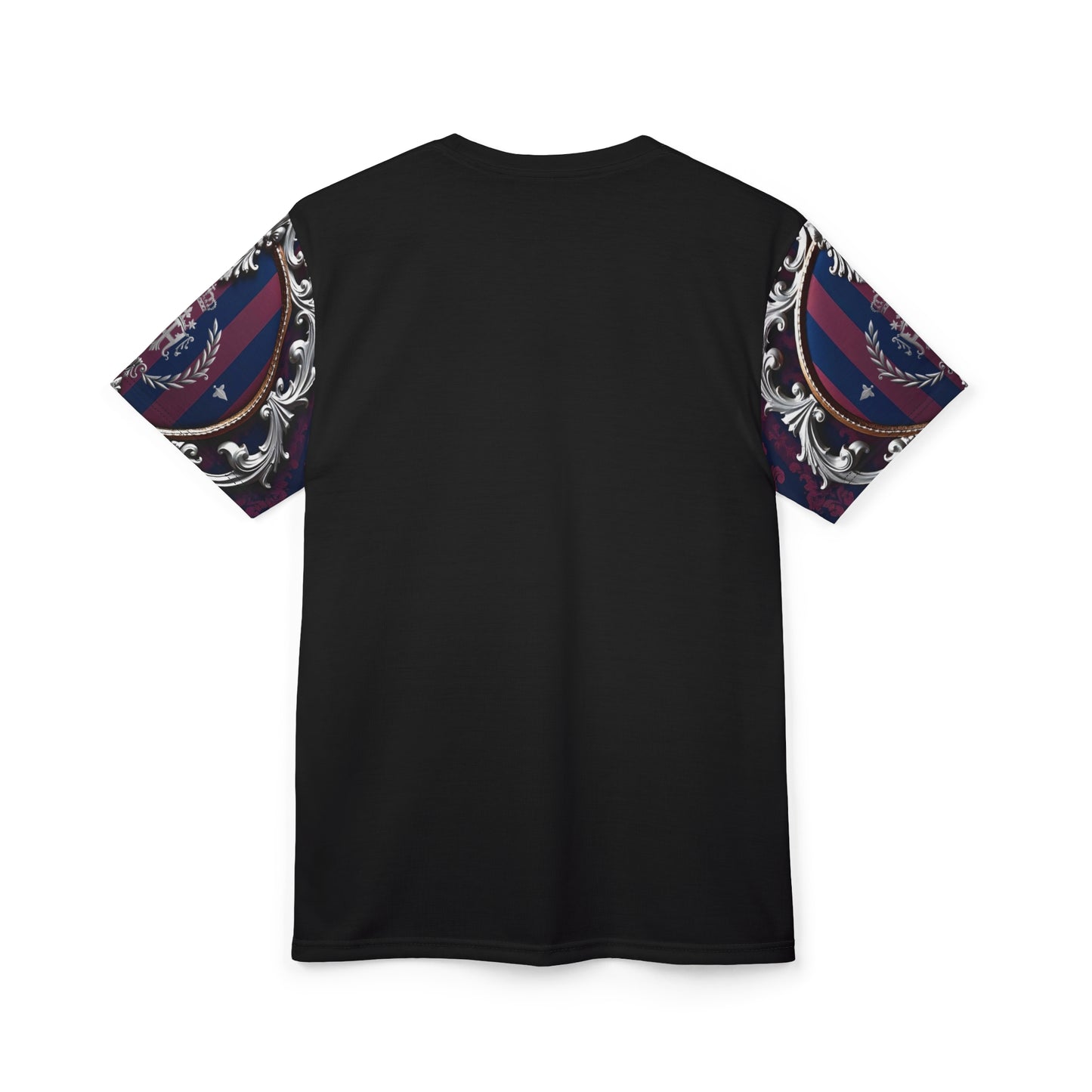 Regal Pattern Unisex T-Shirt - Elegant Fashion Tee for All Occasions, Stylish Gift, Statement Shirt, Trendy Outfit - Blue & Plum Striped Silver Crest