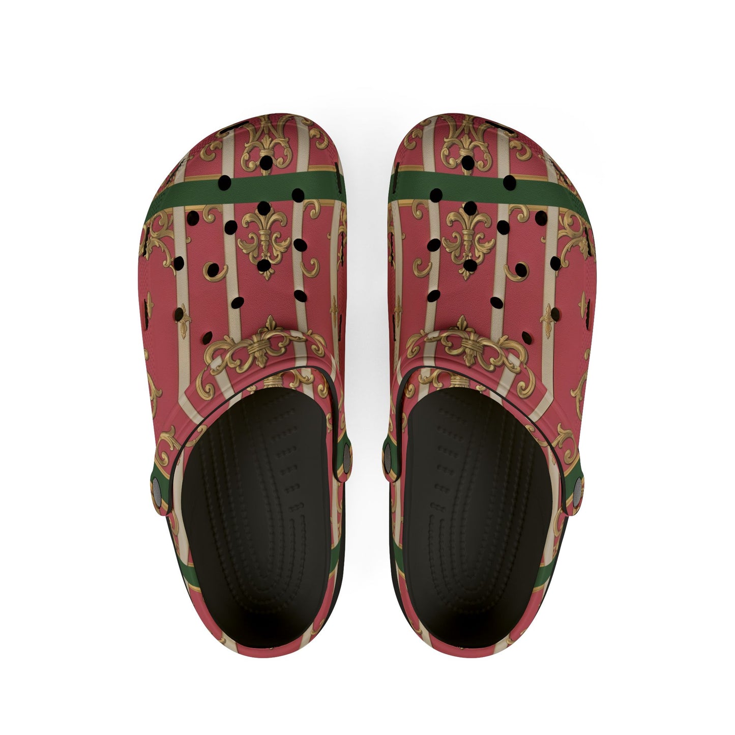 Chic Green Border Pink Striped Baroque EVA Foam Clogs - Stylish Garden Footwear, Comfortable Slippers, Perfect for Summer