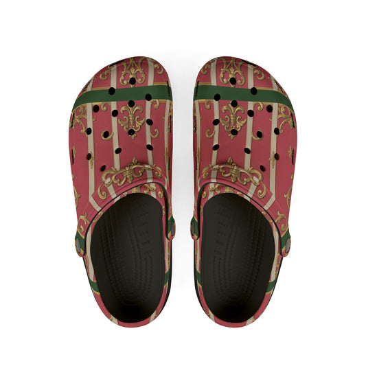 Chic Green Border Pink Striped Baroque EVA Foam Clogs - Stylish Garden Footwear, Comfortable Slippers, Perfect for Summer