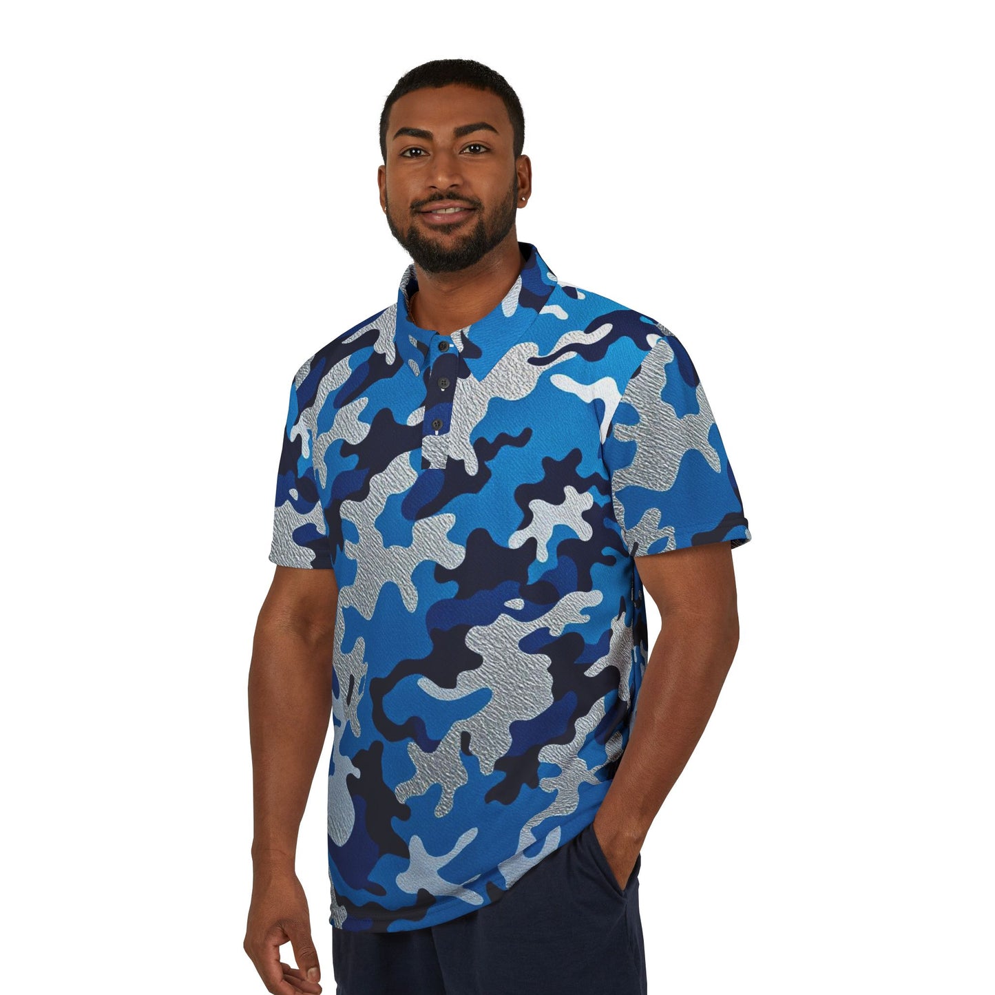 Stylish Camo Polo Shirt, Casual Wear, Outdoor Activities, Men’s Fashion, Gift for Him, Summer Vibes - Blue Camo