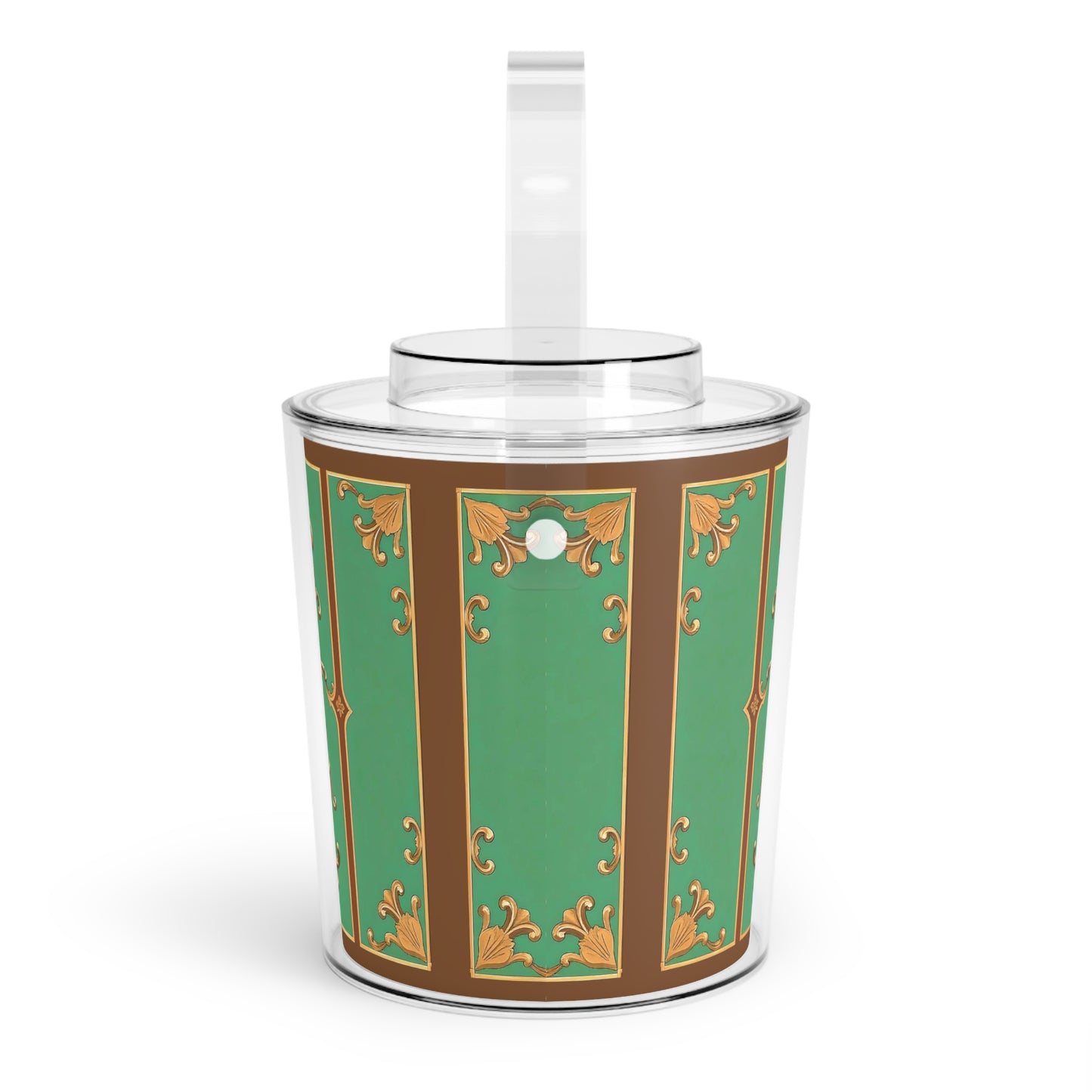 Elegant Green Ice Bucket with Tongs - Perfect for Parties & Celebrations - Rust & Green Striped Baroque