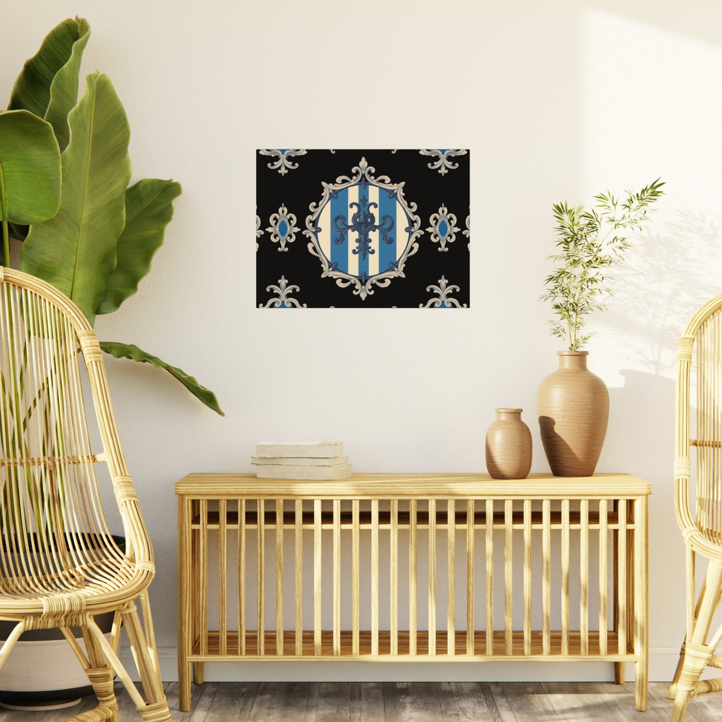 Elegant Blue & Alabaster Striped Baroque Decorative Foam Board Art, Home Decor Wall Display, Unique Gift for Housewarming, Event Decorations