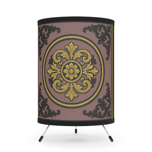 Elegant Gilded Mauve With Gold-Black Baroque Tripod Lamp with Vintage Floral Shade, Home Decor, Lighting, Accent Lamp, Gift