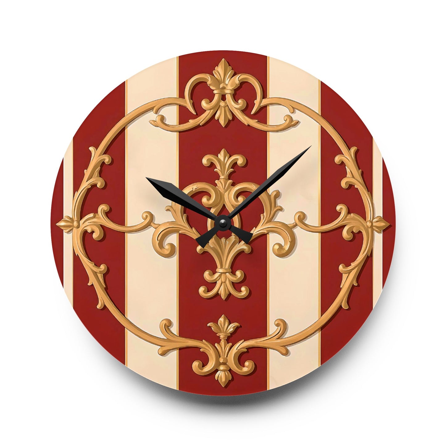 Vintage-Inspired Acrylic Wall Clock with Elegant Design - Alabaster & Dusk Orange Striped Baroque