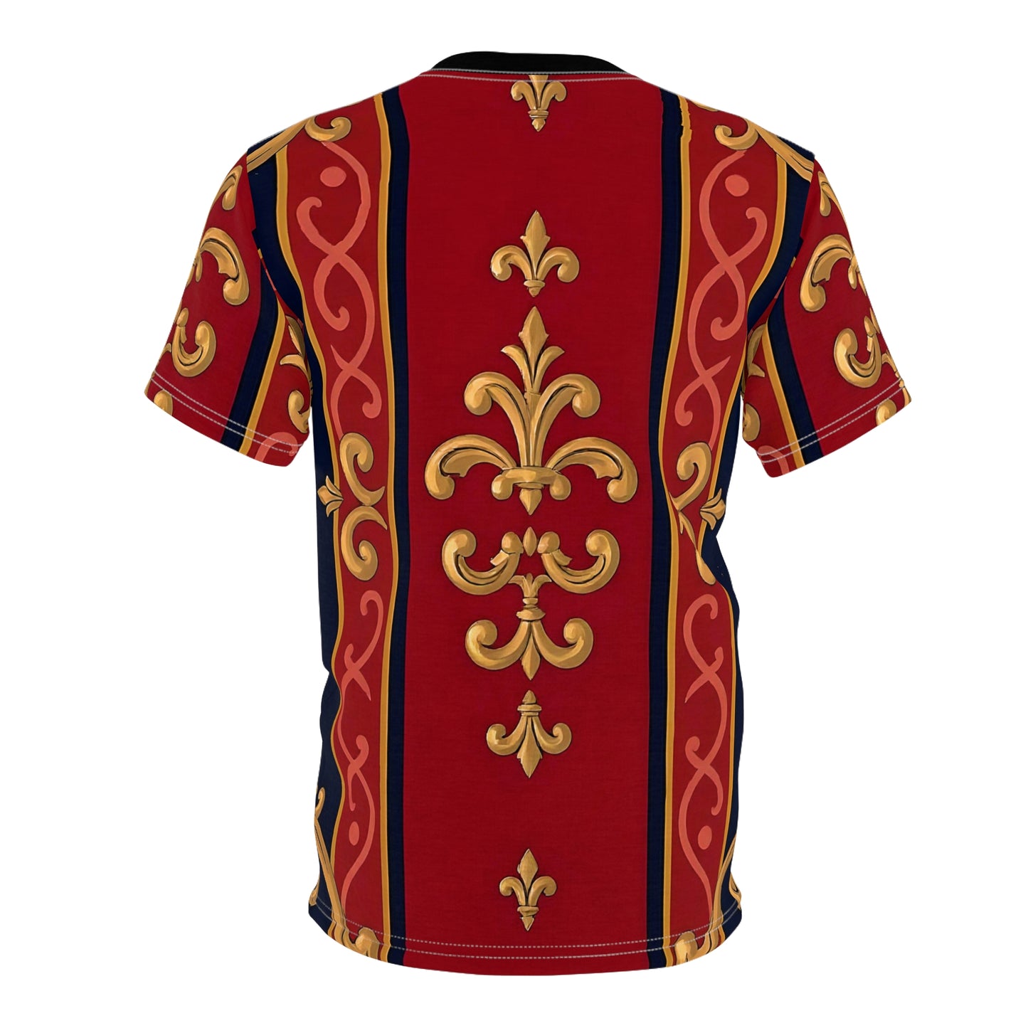 Luxurious Baroque Unisex Tee | Statement Shirt, Casual Wear, Gift Ideas, Fashion Top, All-Occasion Tee - Midnight Blue & Dusk Red Gold Baroque