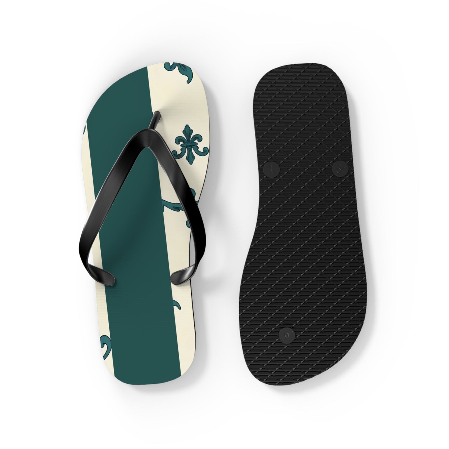 Stylish Summer Flip Flops, Trendy Beach Footwear, Casual Summer Sandals, Vacation Accessories, Eco-Friendly Summer Shoes - Teal Striped Rococo