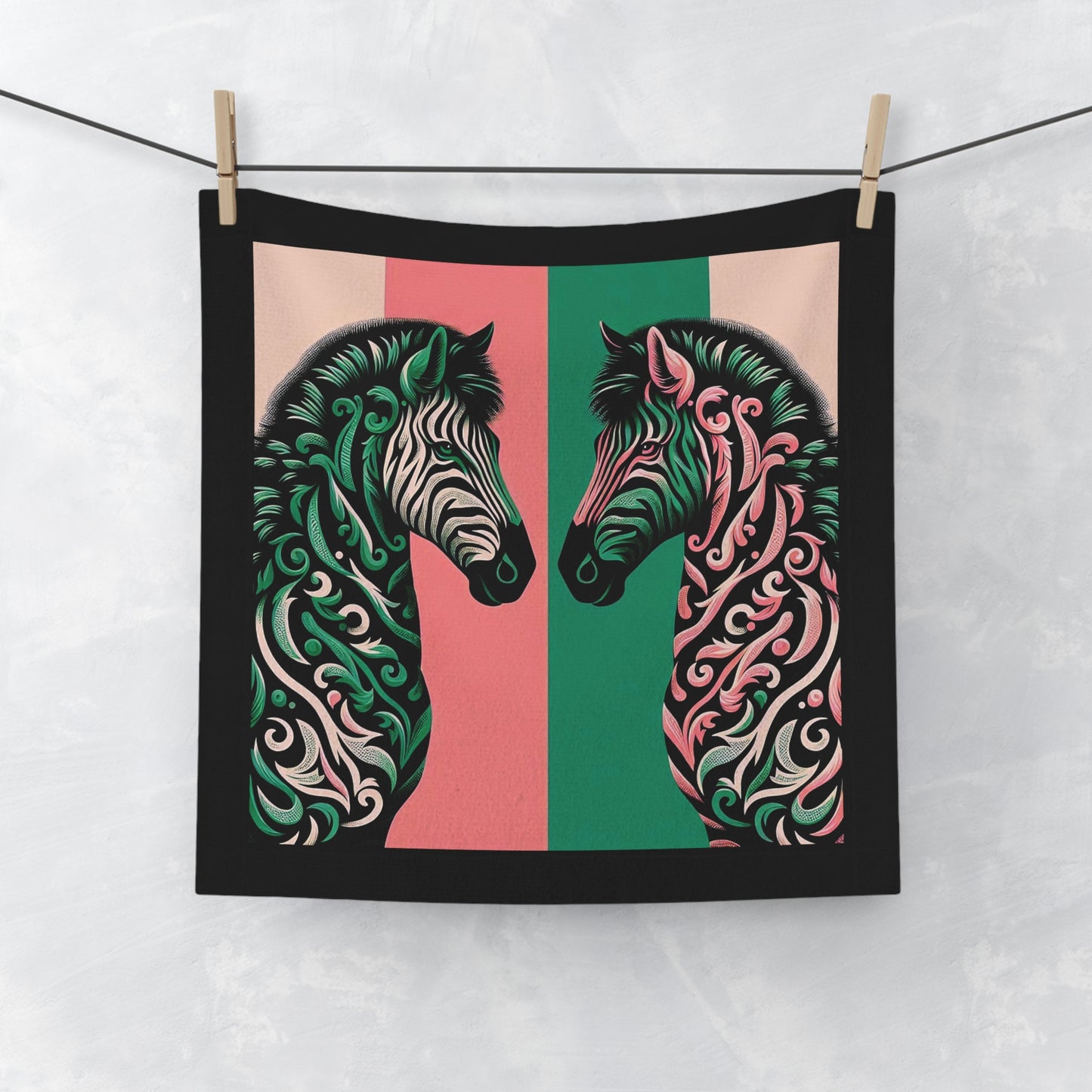 Face Towel - Elegant Vintage Gold Pattern for Home & Spa - Elegant Pink & Green Zebra Damask Design - Perfect for Kids