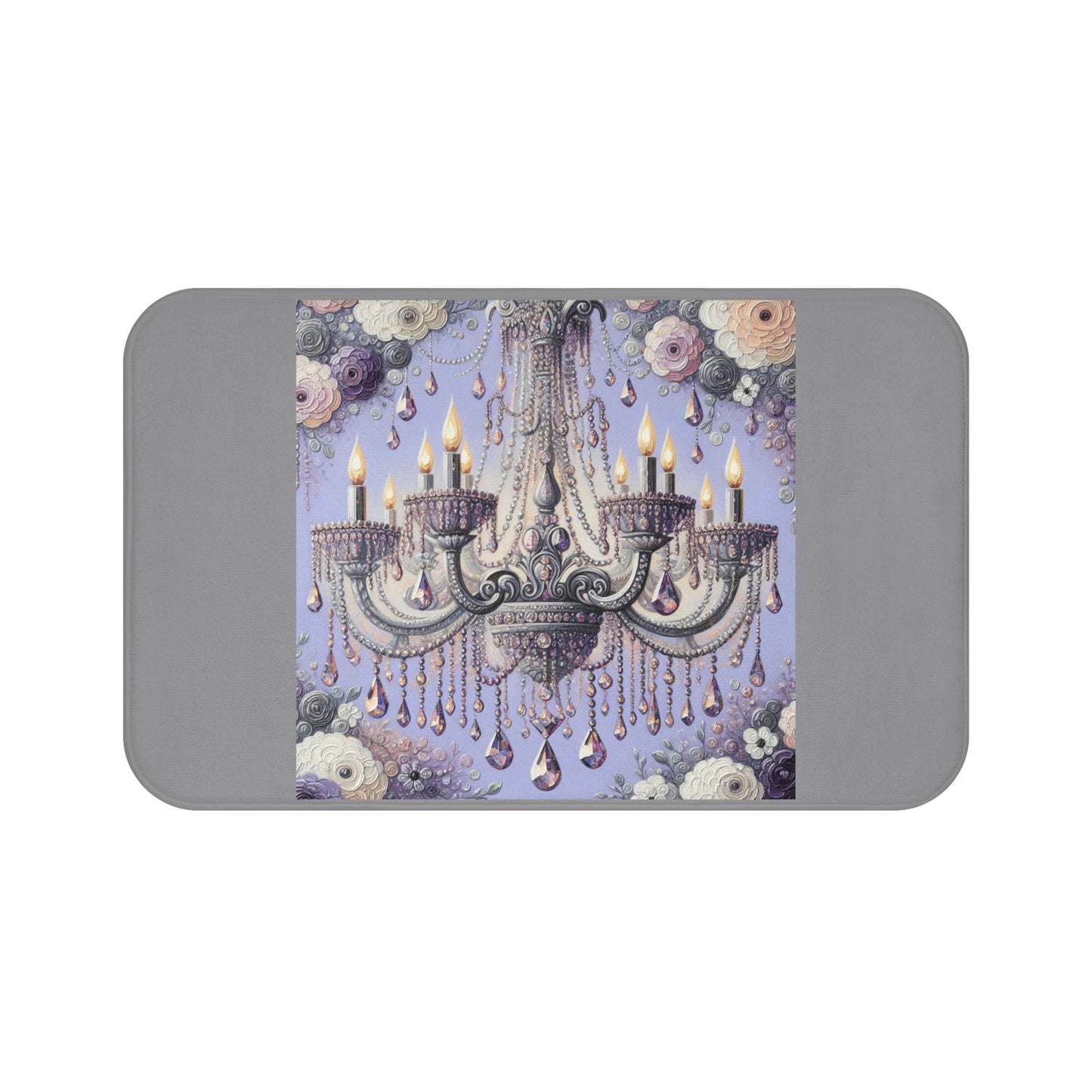 Elegant Floral Chandelier Bath Mat - Luxurious Bathroom Decor, Home Spa Essential, Gift for Her, Wedding, Elegant Home - Lilac Jeweled Chandelier