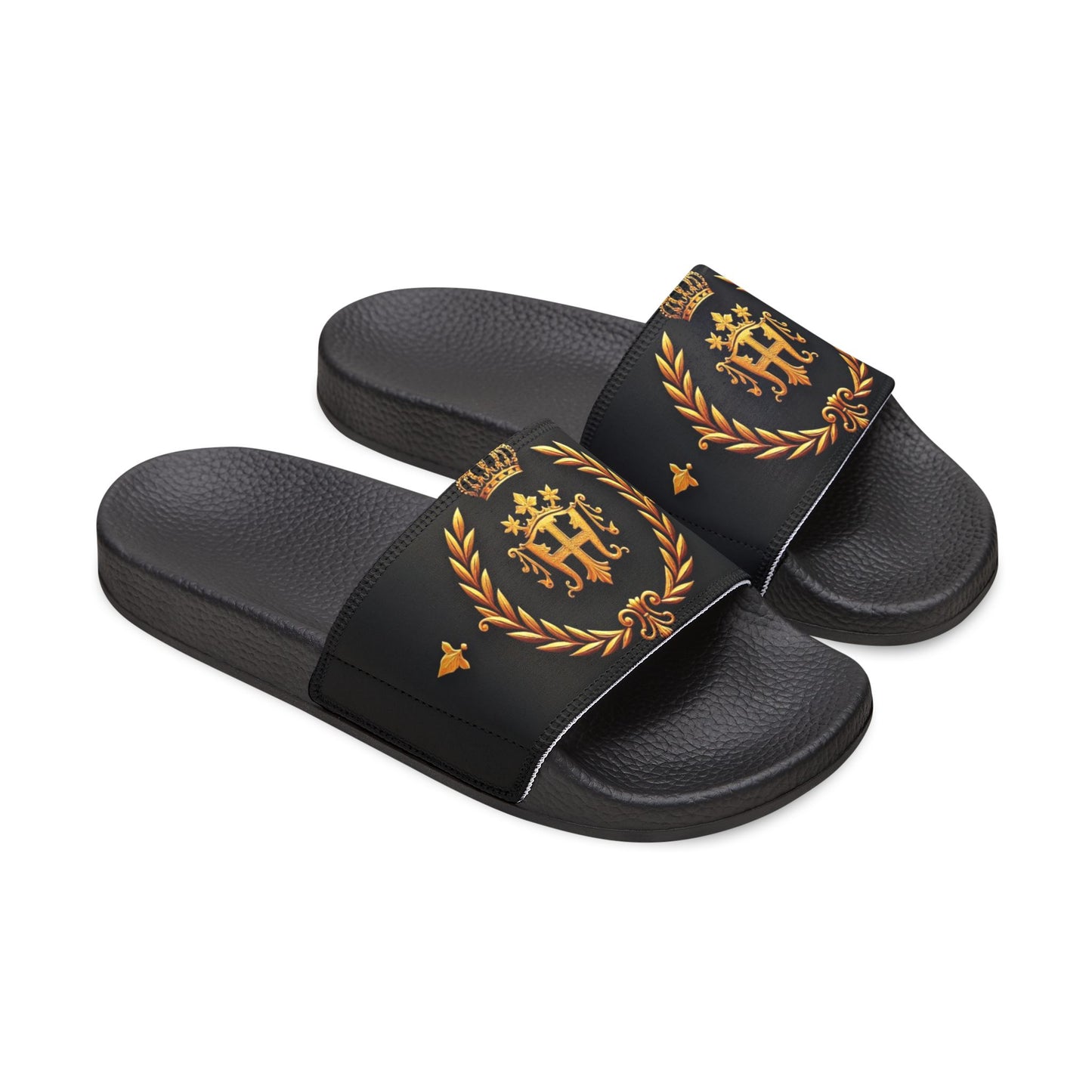 Men's Removable-Strap Sandals with Graphic Design, Casual Footwear, Comfortable Summer Slides, Beach or Pool Essentials - Gold Crest