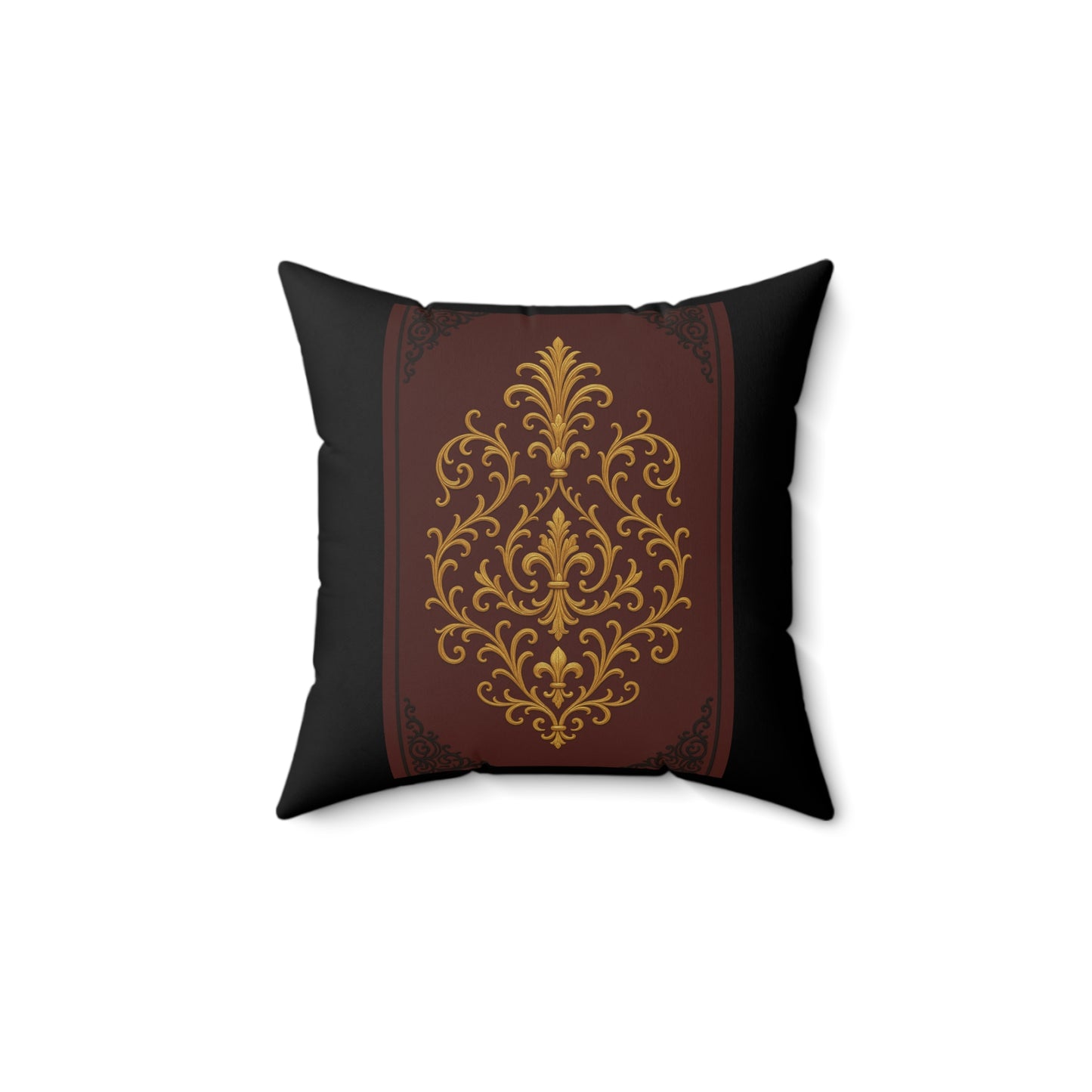 Dusk Burgundy-Black & Gold Baroque Faux Suede Pillow