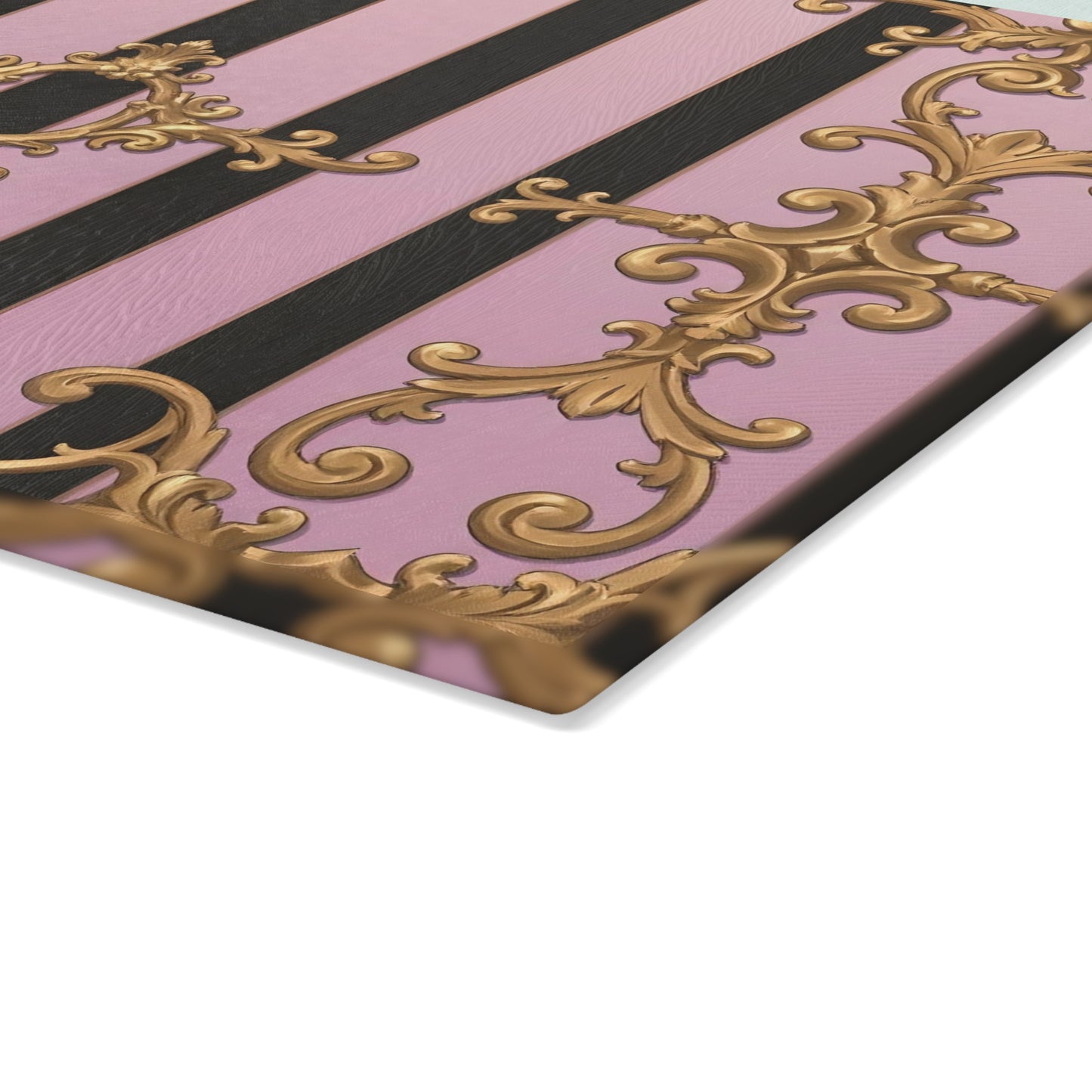 Luxurious Glass Cutting Board, Elegant Kitchen Decor, Wedding Gift, Cooking Accessory - Matte Lavender & Black Striped Gold Baroque