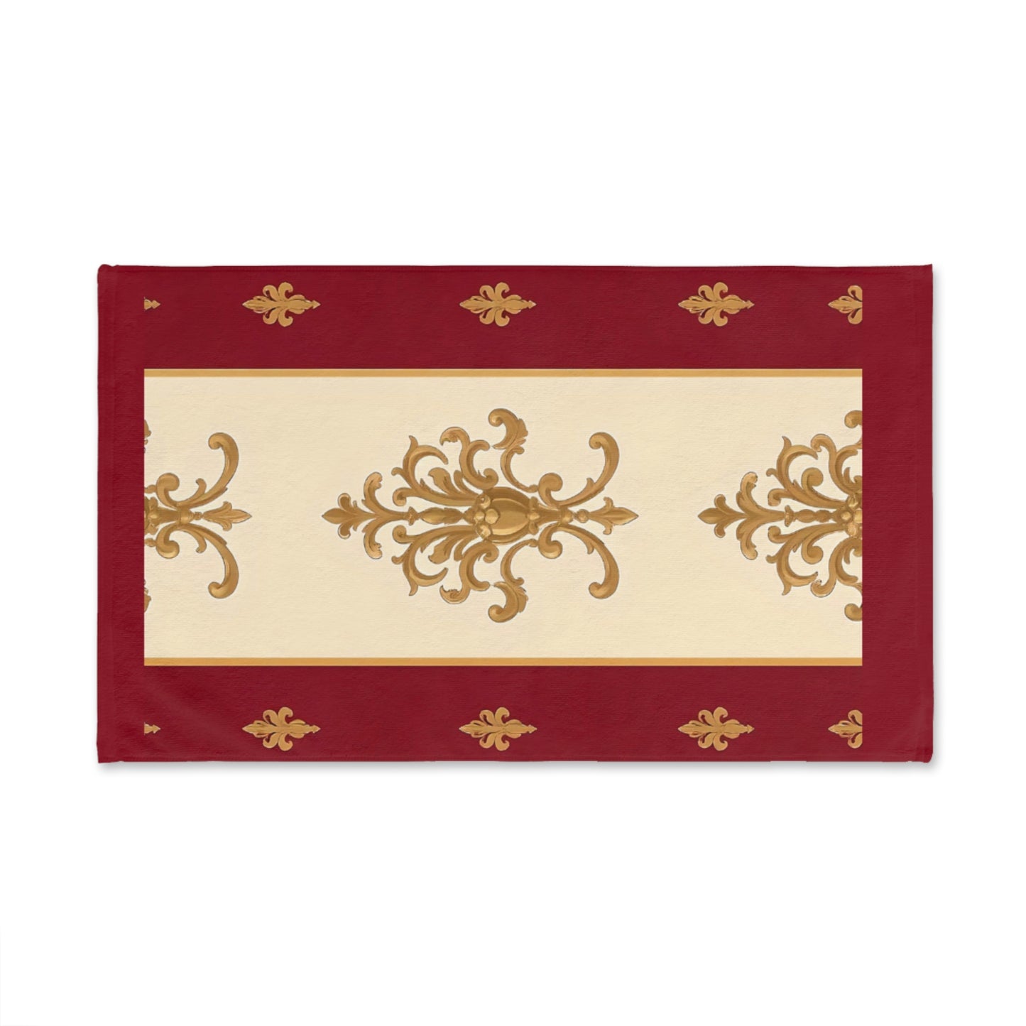 Luxurious Ornate Hand Towel - Elegant Home Décor - Dusk Red Striped Gold Damask