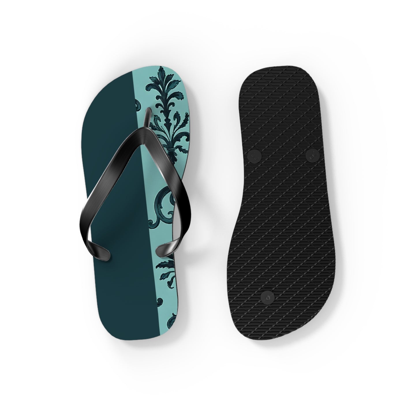 Chic Vintage-Inspired Flip Flops | Summer Footwear, Beach Essentials, Stylish Sandals, Vacation Ready, Gift for Her - Teal Striped Rococo