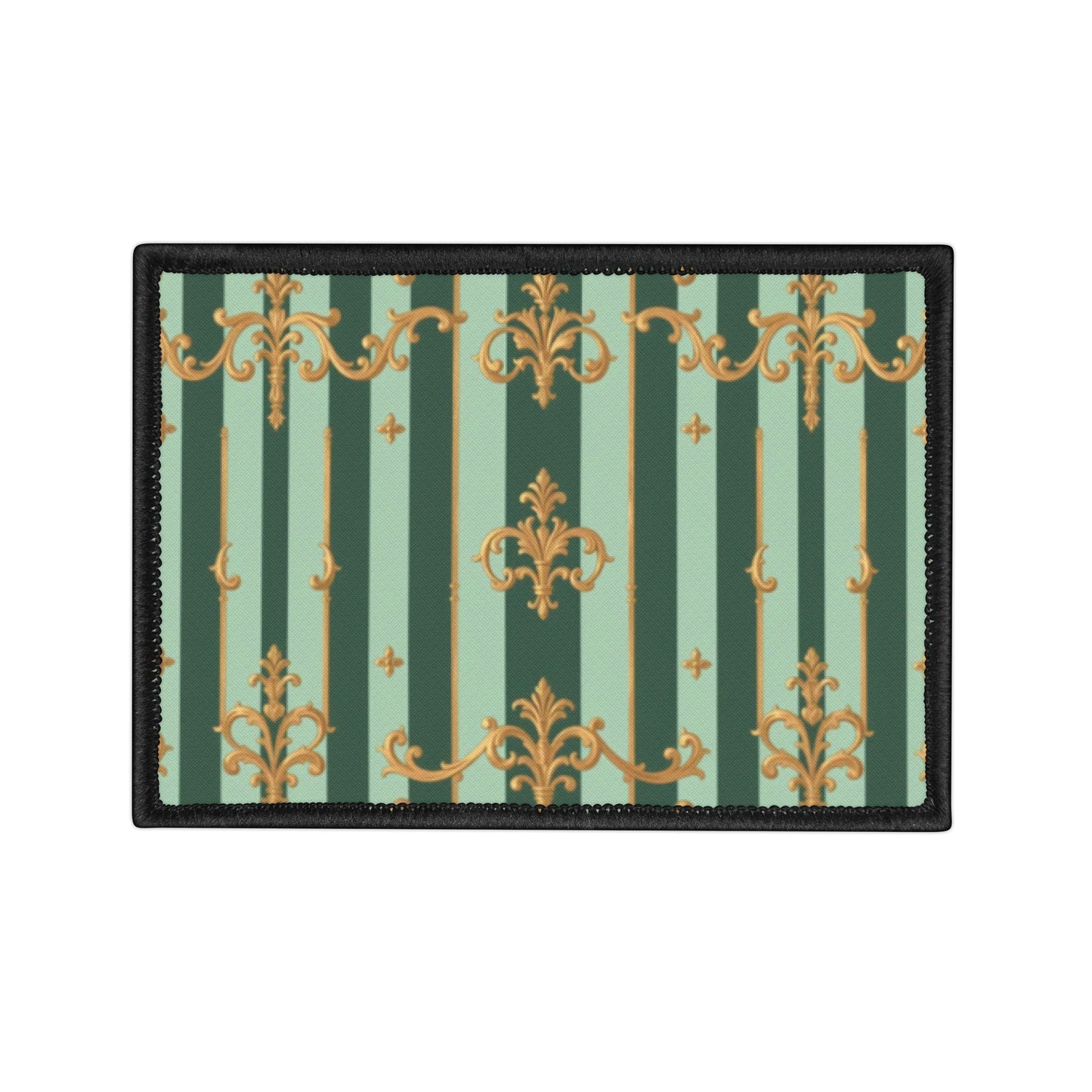 Elegant Vintage Iron-On Patches for Jackets, Bags, DIY Fashion, Unique Style Accessories - Mint Green & Teal Striped Gold Baroque