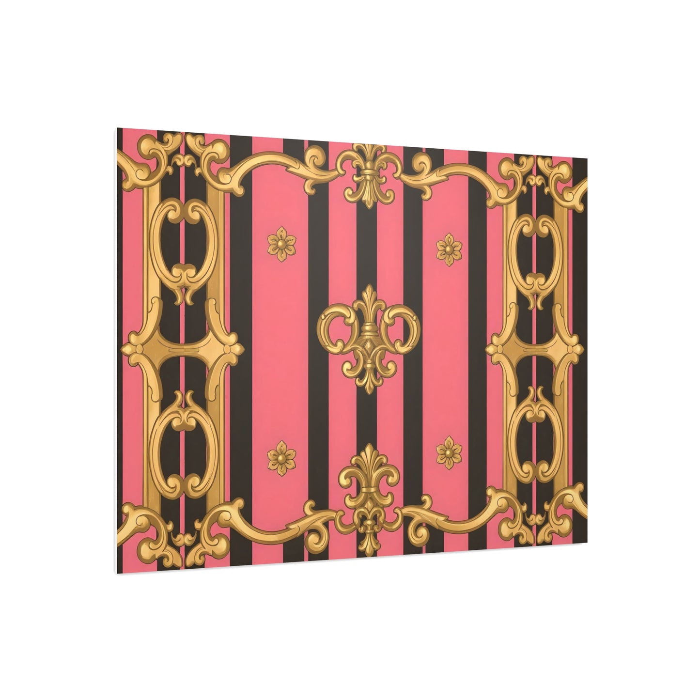 Elegant Decorative Foam Board - Chic Wall Decor, Glam Home Art, Stylish Backdrop, Gift for Her - Pink & Black Striped Gold Baroque