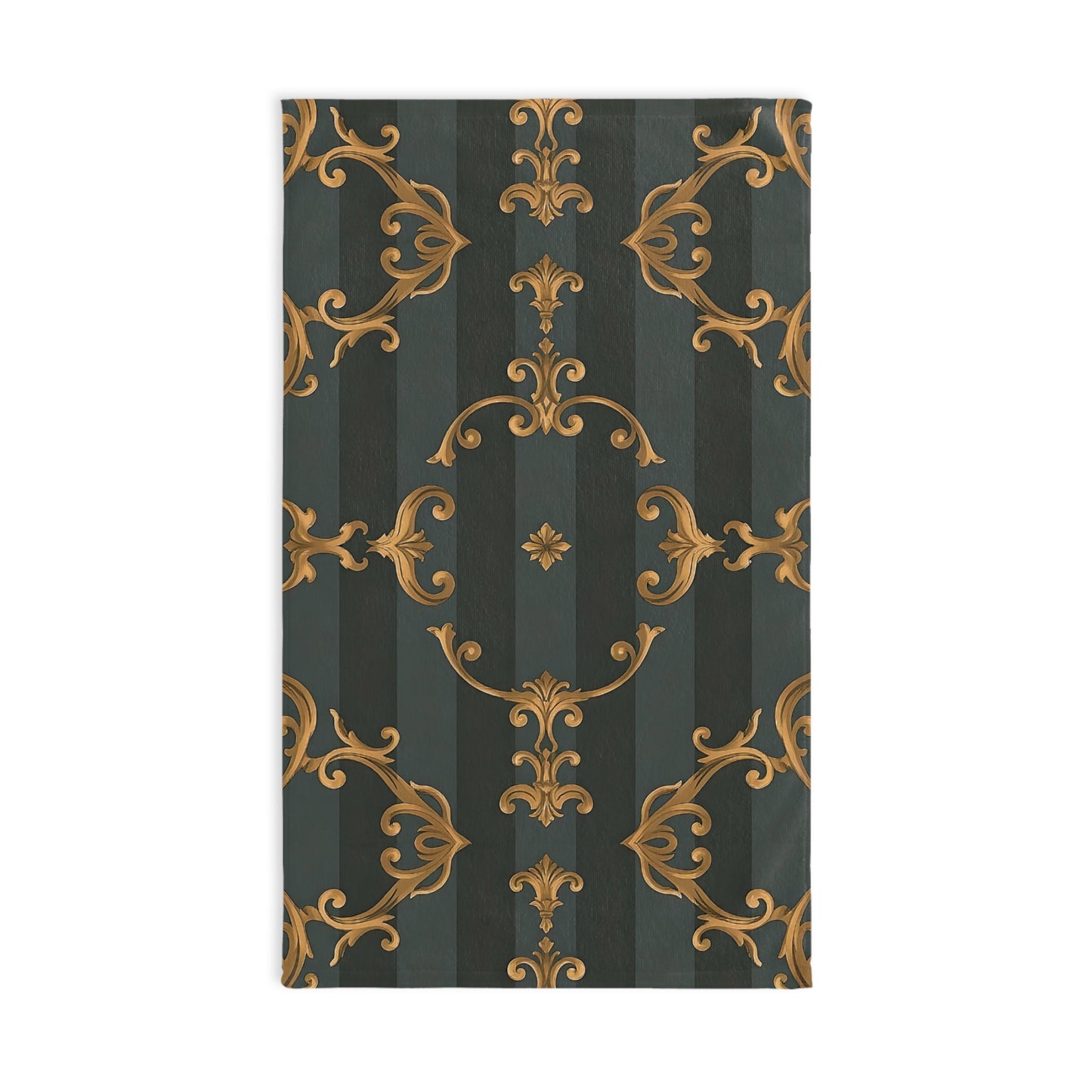 Elegant Ornate Hand Towel - Luxe Bathroom Decor - Gray Striped Baroque