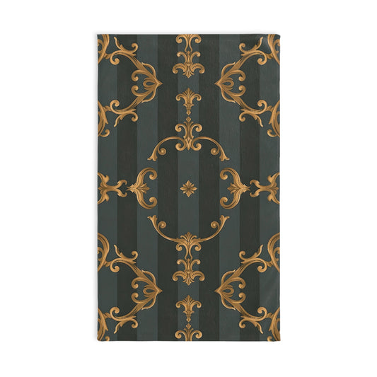 Elegant Ornate Hand Towel - Luxe Bathroom Decor - Gray Striped Baroque