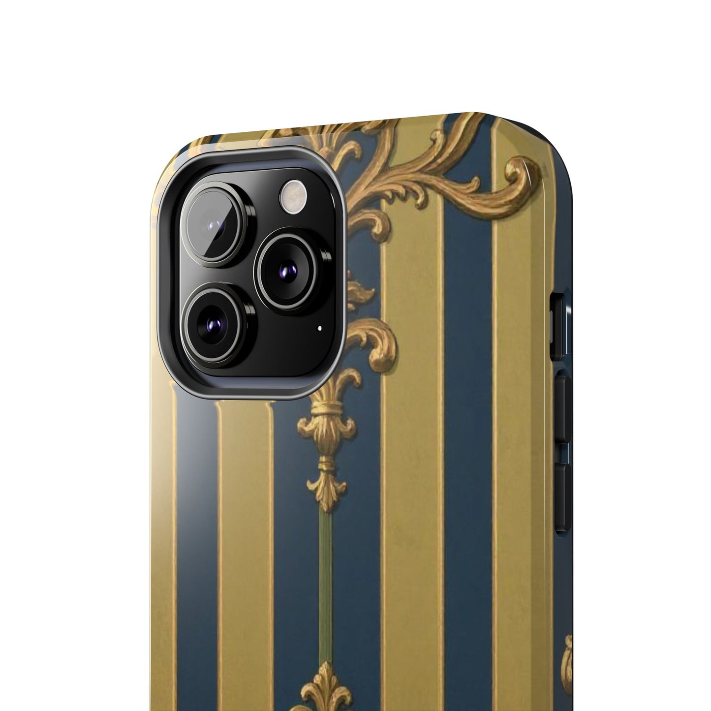 Elegant Midnight Blue & Olive Striped Gold Baroque Tough Phone Case, Phone Cover, Durable Case for Protection, Stylish Gift for Him/Her