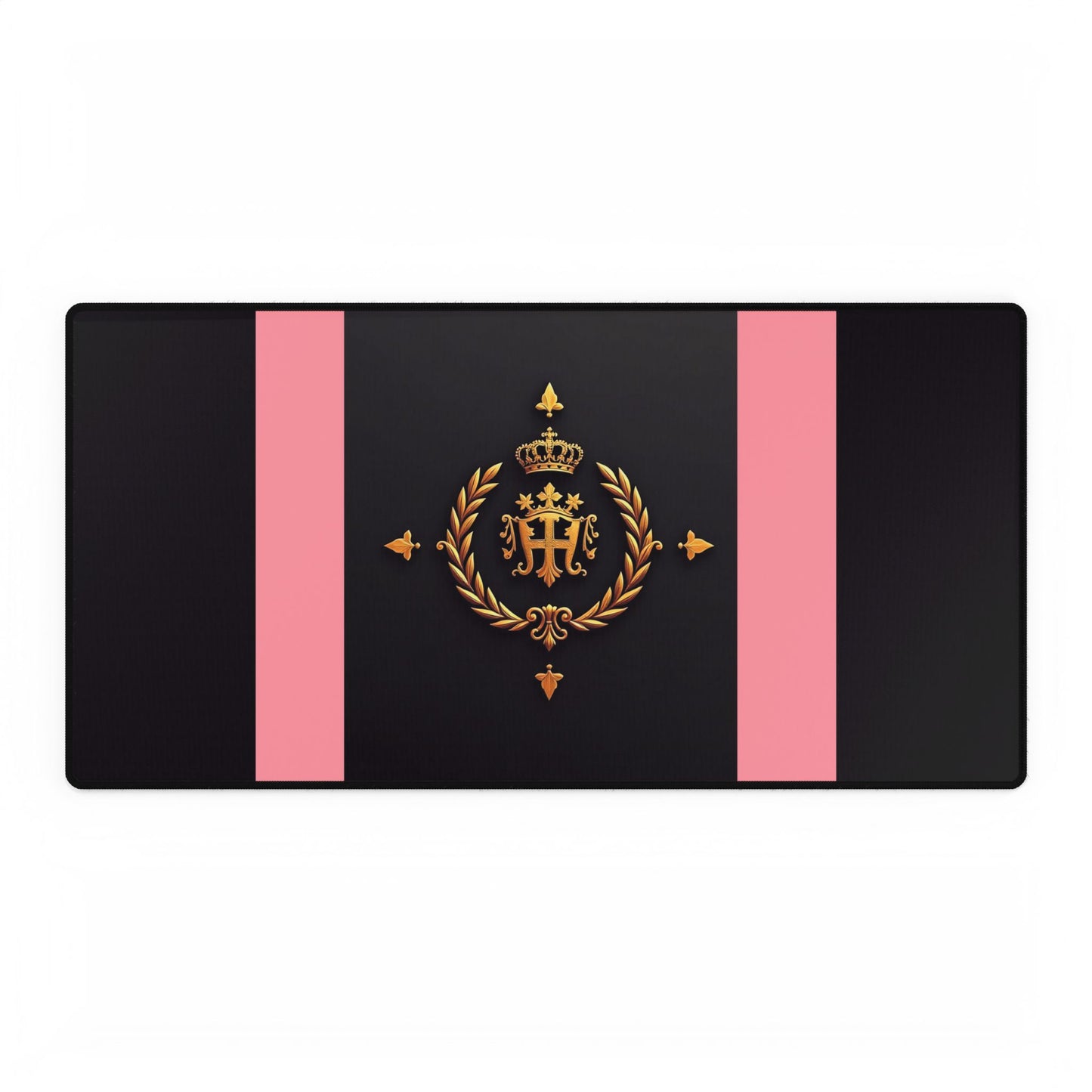 Elegant Desk Mats for Home Office, Stylish Workstation Accessories, Decorative Mouse Pads, Personalized Desk Protectors - Pink Striped Gold Crest