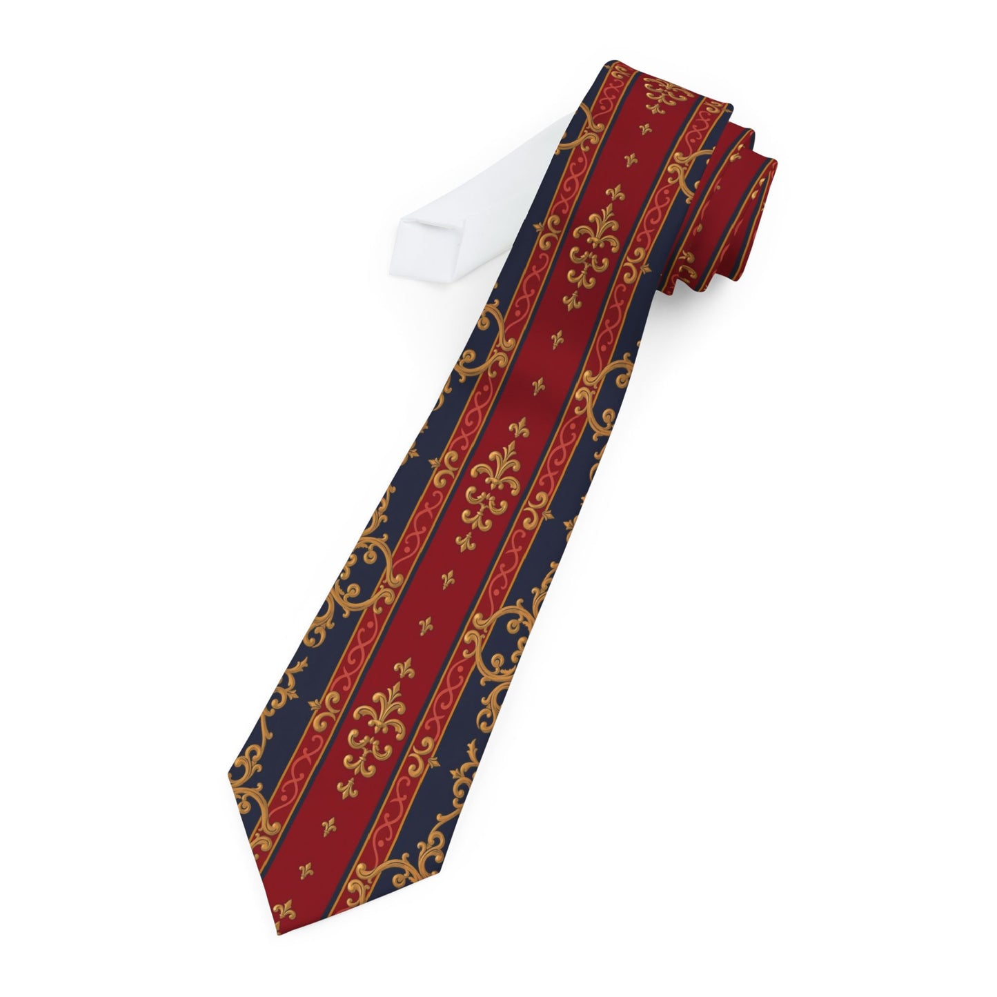 Elegant Patterned Necktie for Men, Perfect Gift for Weddings, Business, Formal Events, Father's Day - Midnight Blue & Dusk Red Gold Baroque