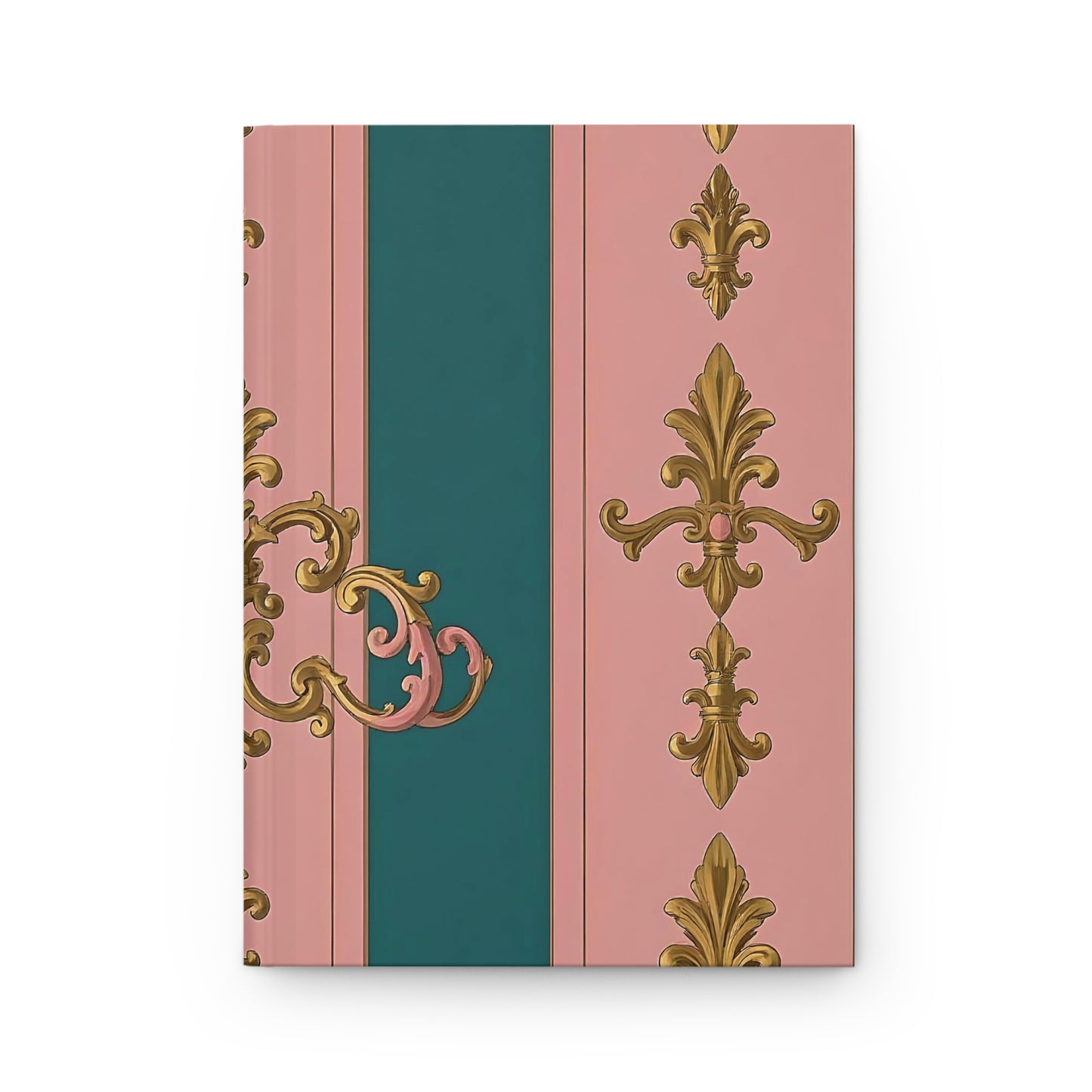 Elegant Vintage Hardcover Journal | Artistic Writing Notebook, Personal Diary, Gift for Writers - Pink & Teal Striped Gold Baroque