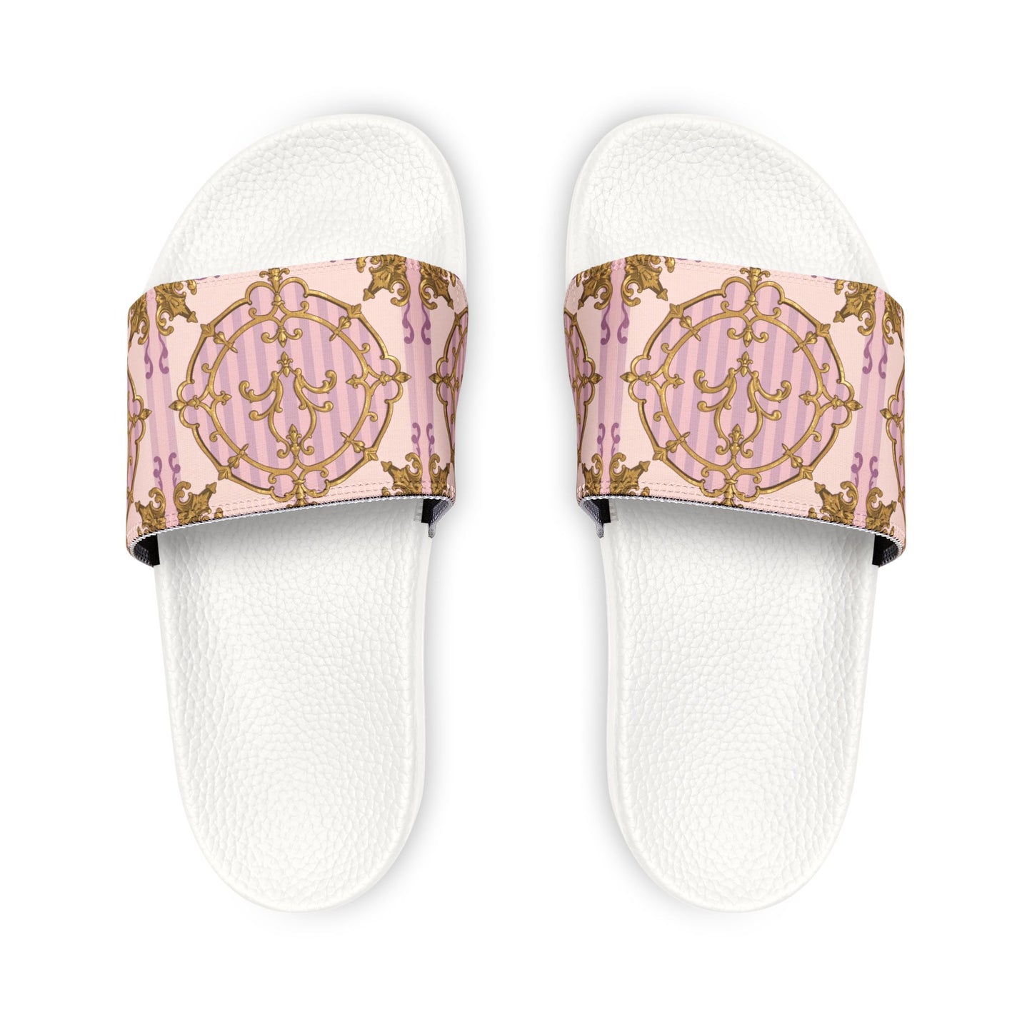 Stylish Lavender & Alabaster Striped Gold Baroque Women's Removable-Strap Sandals - Perfect for Summer, Beach Days, Casual Outings, Weddings