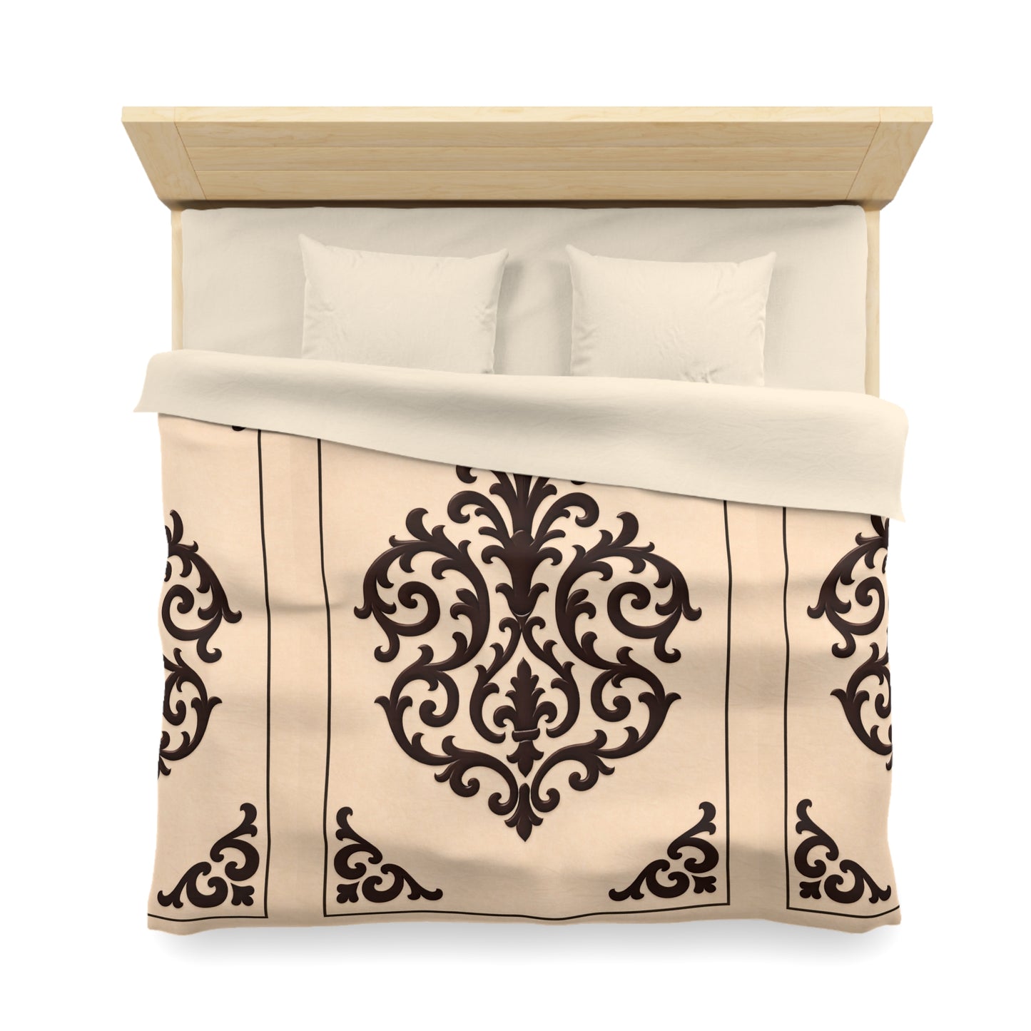 Almond-Beige & Brown Baroque Microfiber Duvet Cover — Classic Beige & Brown Decorative Bedding