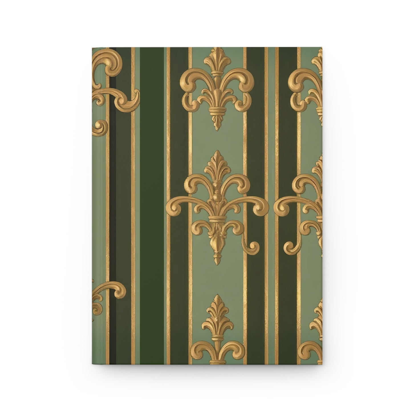 Elegant Baroque Hardcover Journal, Green and Gold Journal, Gift for Writers, Stylish Notebook, Vintage Design - Green Striped Gold Baroque