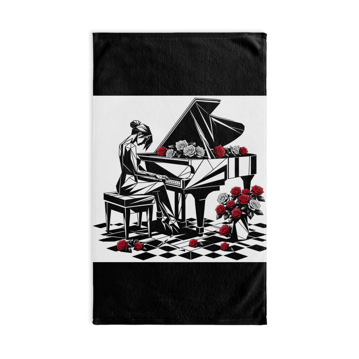 Elegant Piano-Themed Hand Towel with Roses