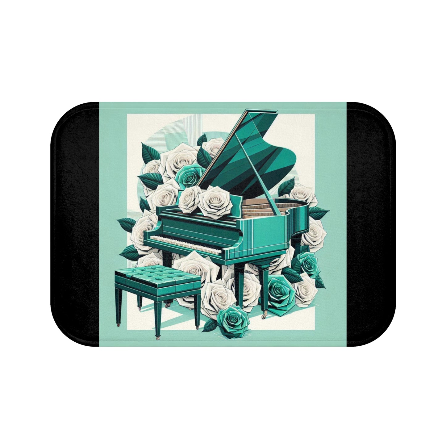 Elegant Aqua Piano & Roses Bath Mat - Music Lover Decor
