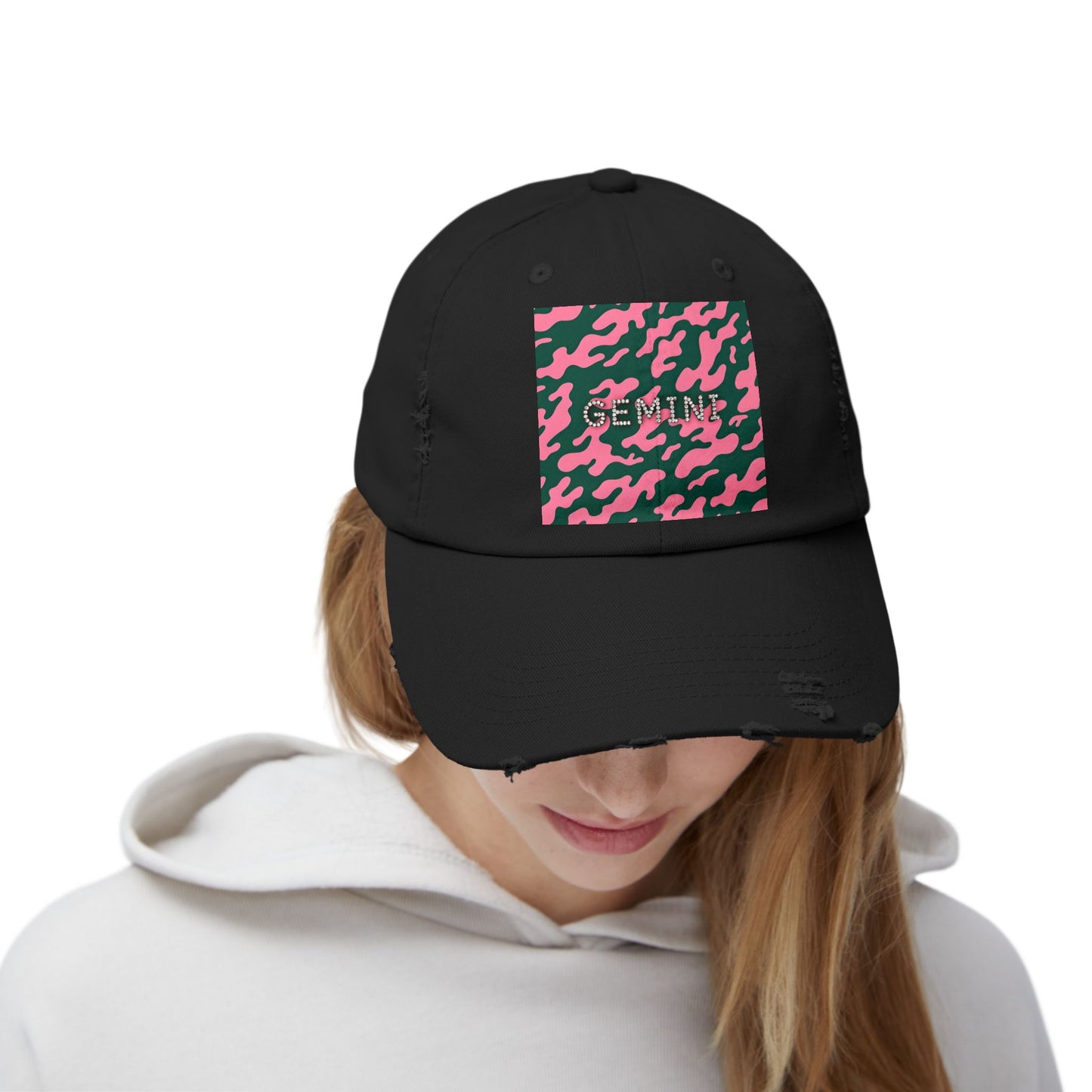 Gemini Distressed Cap - Trendy Unisex Camo Hat for Astrology Lovers